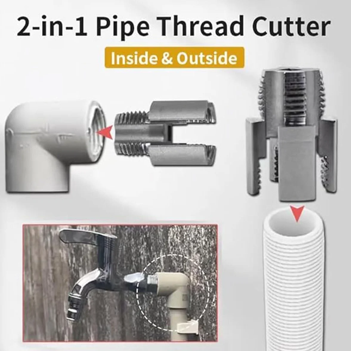 Integrated Internal & External Pipe Threading Tool,Pipe Thread Cutting Tool,1/2'' 3/4'' PVC Pipe Threader Kit for Electric Drill, Plumbing Repairs (1/2"+3/4")