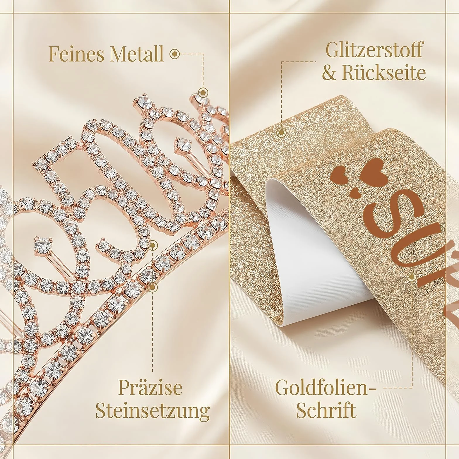 NEONSKY Fascia Compleanno Donna con Corona e Spilla Mini Corona, Set Regalo Elegante per 18 21 30 40 50 60 70 80 Anni, Include Fascia Personalizzata, Corona, Biglietto con Busta Kraft (50 anni)