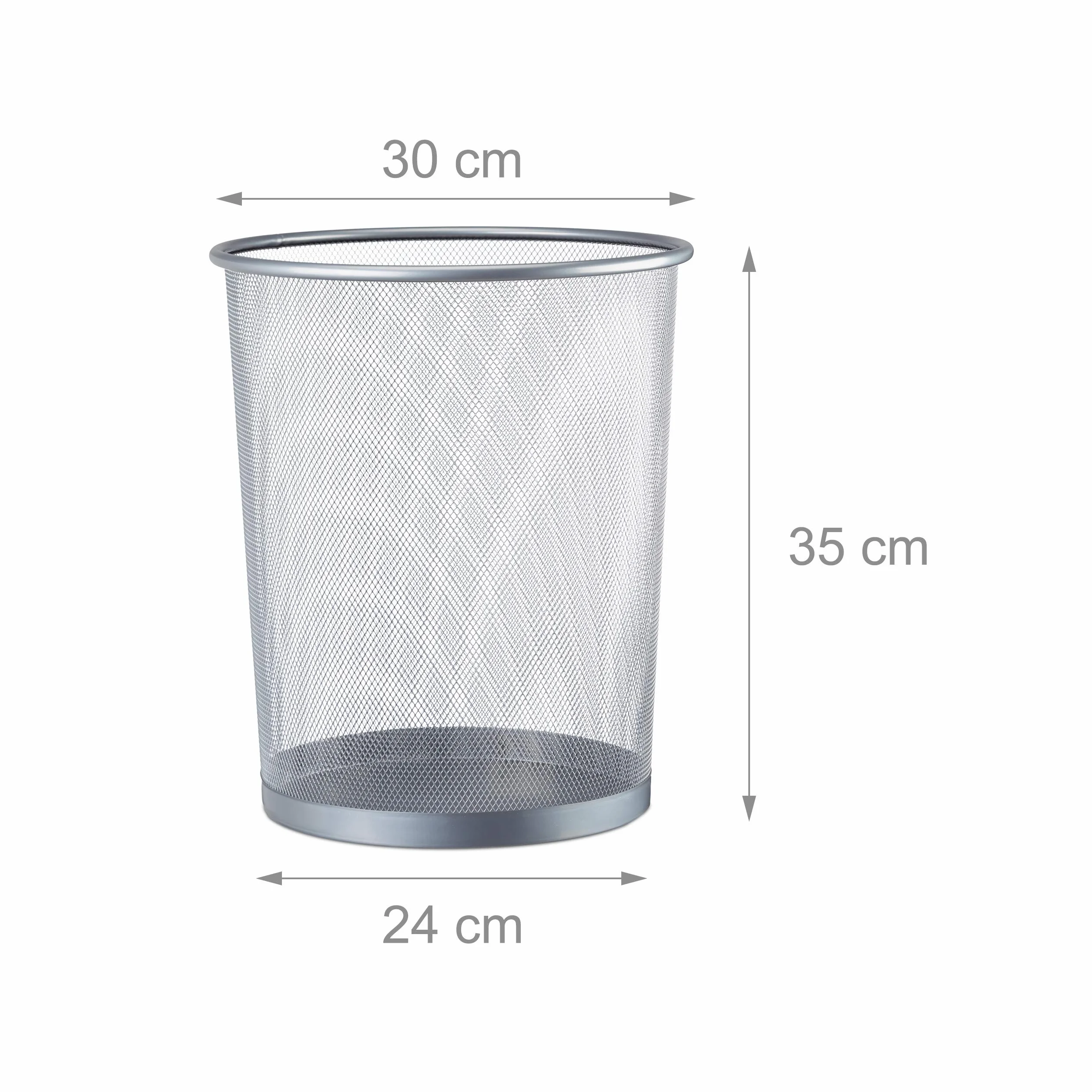 Relaxdays Cestino gettacarte metallo grande pattumiera portarifiuti da ufficio 20 litri Ø 30 cm alto 35 cm argento