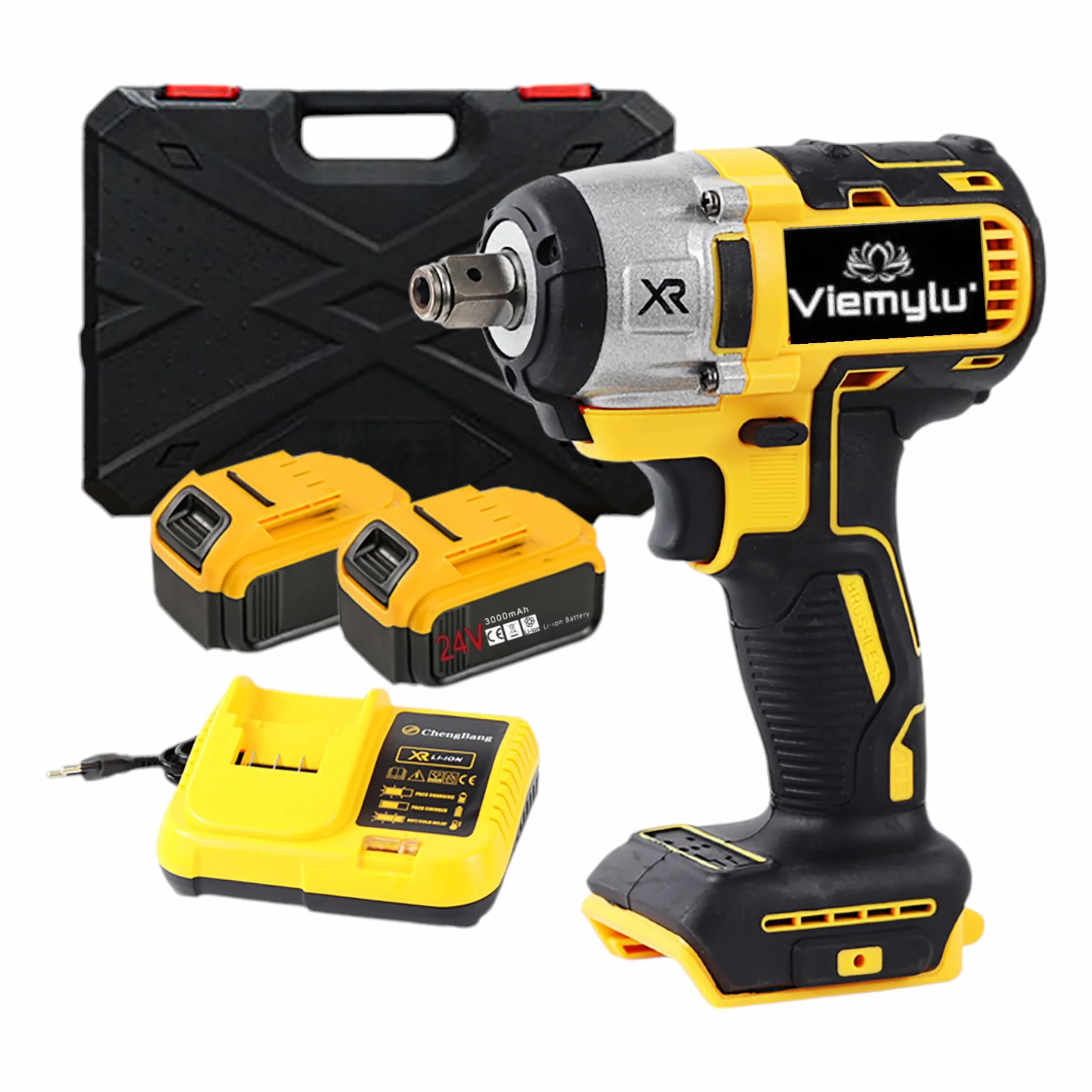 Avvitatore ad Impulsi,2 batterie 3.0ah 24V Brushless 520 Nm Avvitatori a Massa Batteria, Mandrino(1/2")