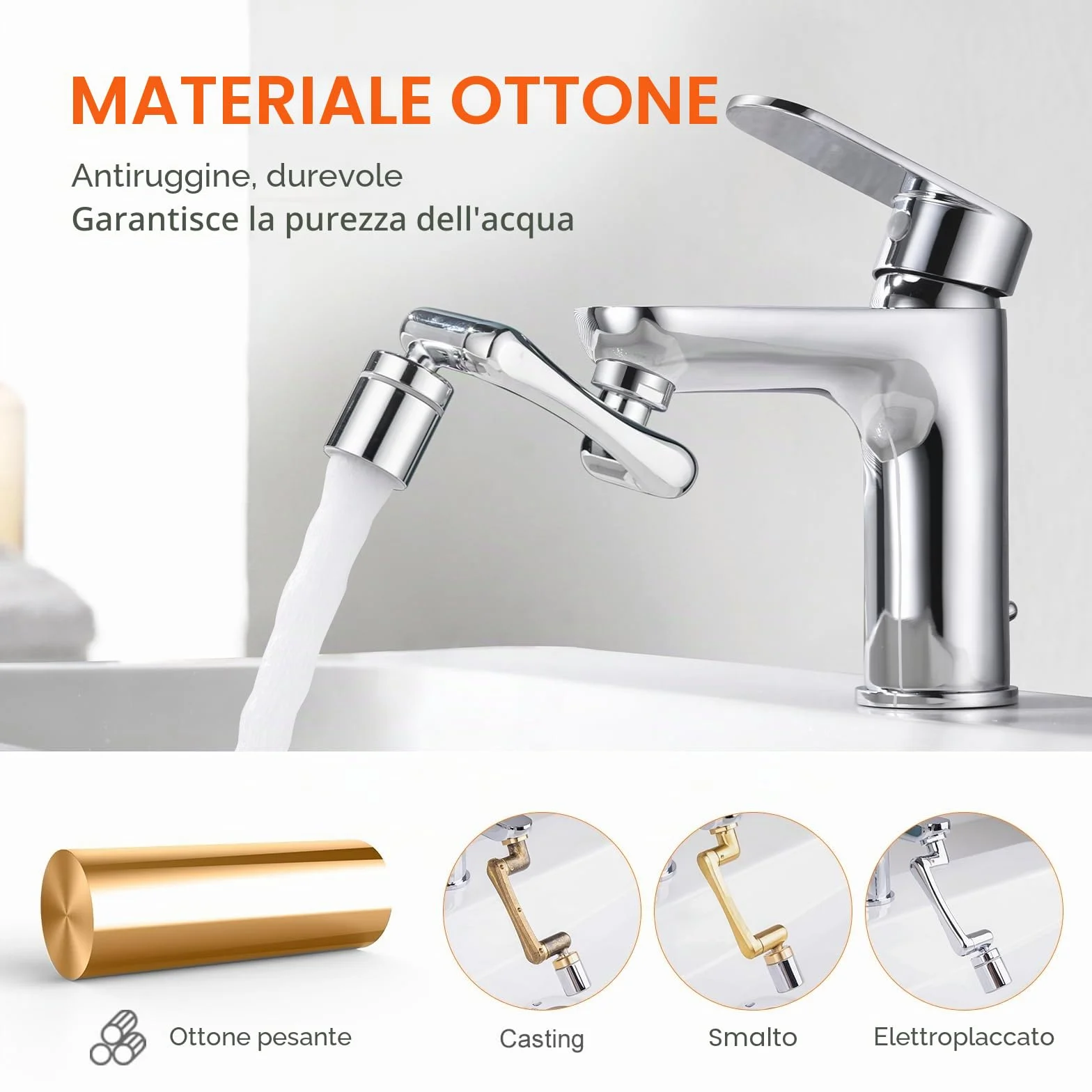Ibergrif Prolunga Rubinetto Cucina Bagno Rotante 1440 Gradi, Aeratore Regolabile, 2 Modalità di Acqua, Accessorio Facile Installazione, Filtro Antispruzzo, Argento, M91006