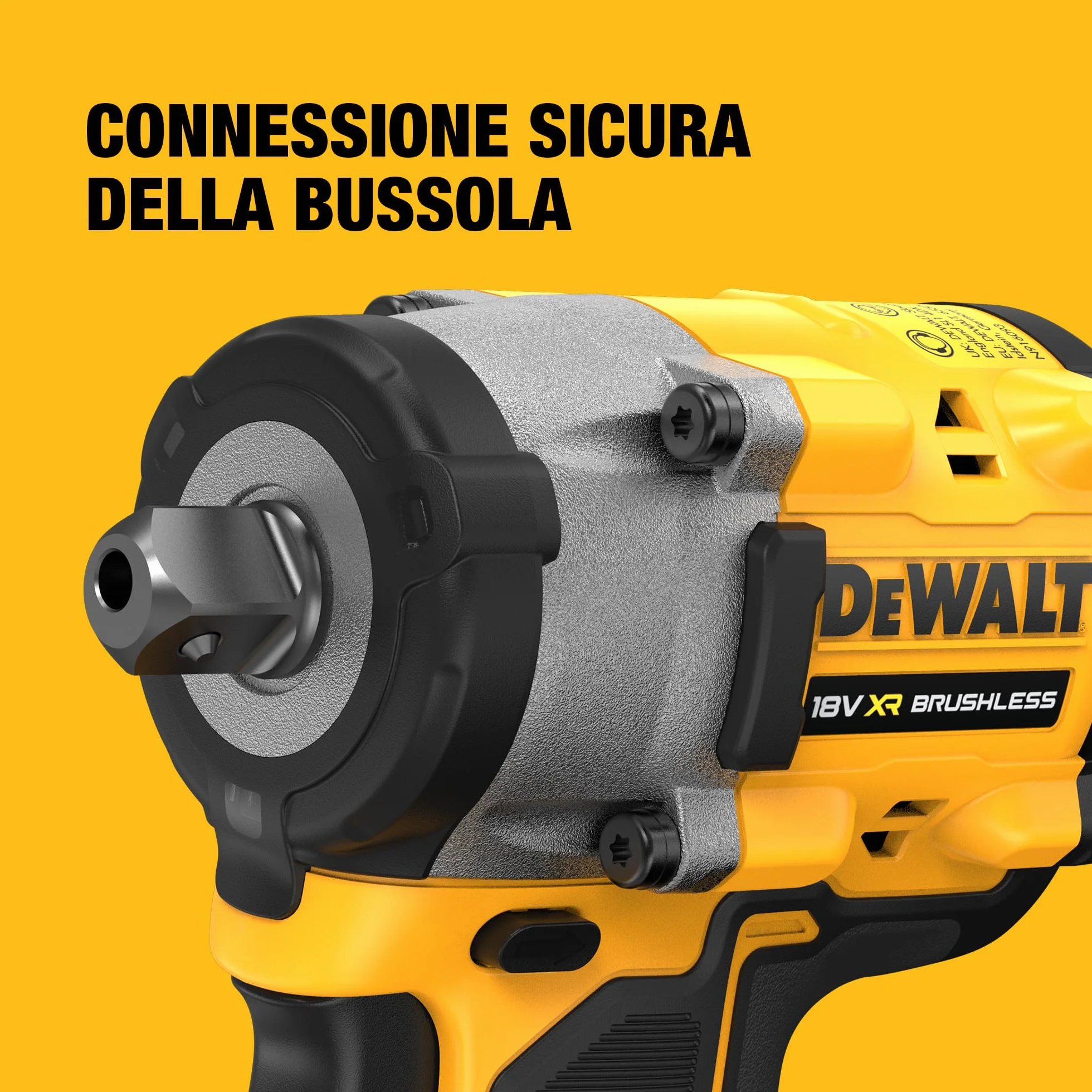 DEWALT Avvitatore a impulsi compatto 18V XR Brushless con attacco quadro 1/2" e perno di tenuta, solo corpo macchina, DCF922N-XJ