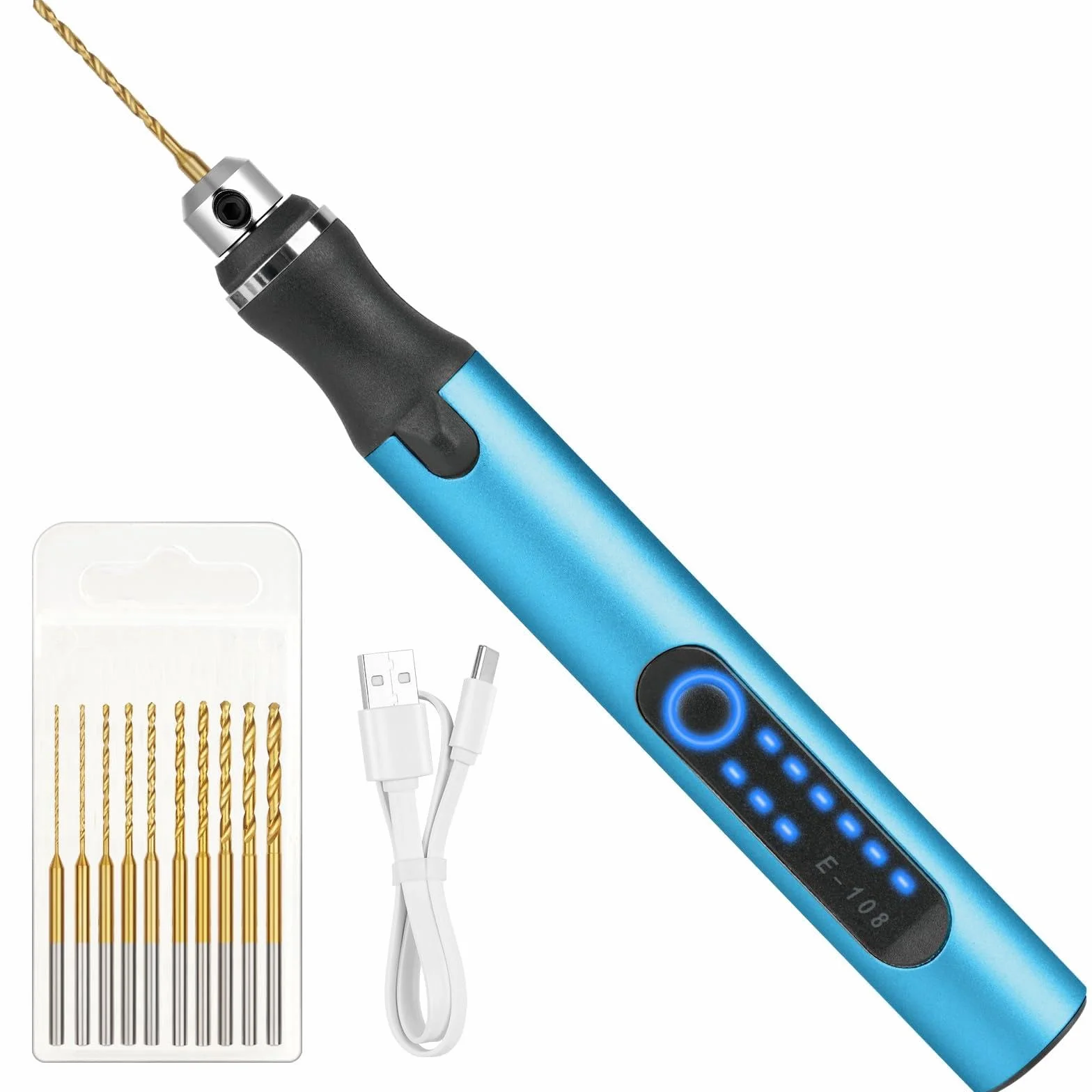 Ainiv Mini Trapano Elettrico a 3 Velocità, Utensile Rotante Multifunzione con 10 Piccoli Trapani, Ricarica USB, Blu