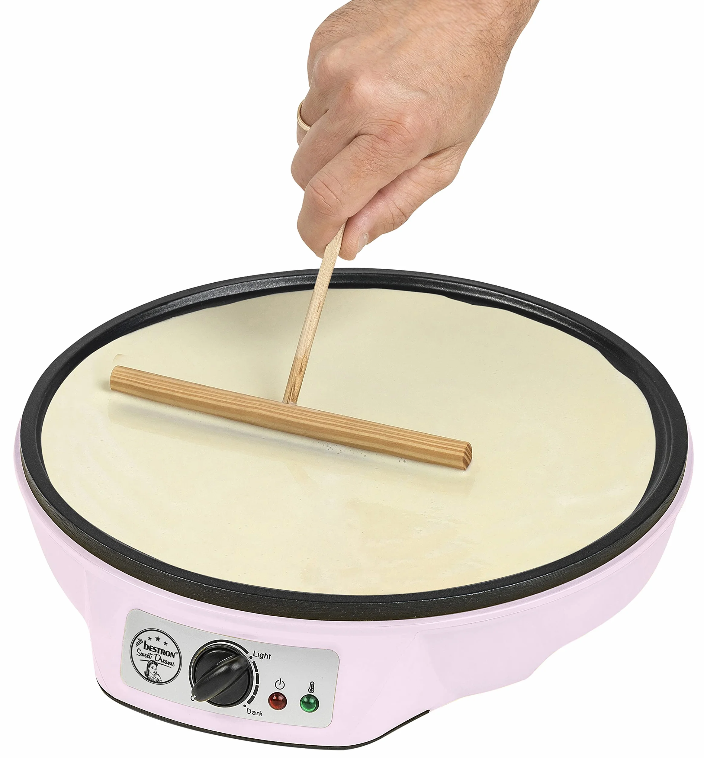 Bestron Macchina per crêpes retrò 30 cm 1000W antiaderente Rosa con spargitore e giratorta