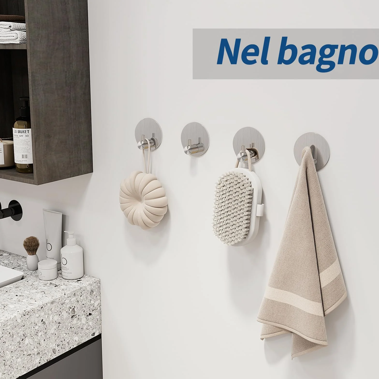 Ganci Adesivi Cucina Bagno Appendiabiti Forte Senza Foratura Argento 8 Pezzi
