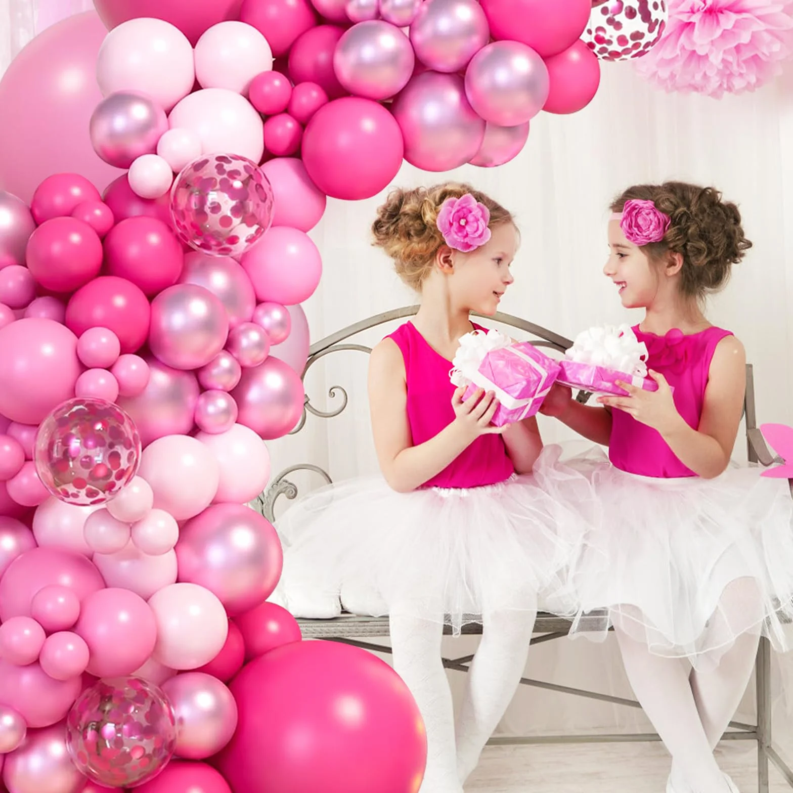 Kit Arco Palloncini Rosa - 115pcs Palloncini Compleanno Palloncini Fucsia, Palloncini Baby Festa Bambina, Ghirlanda Palloncini per Battesimo Bambino, Allestimento Compleanno, Matrimonio, Baby Shower