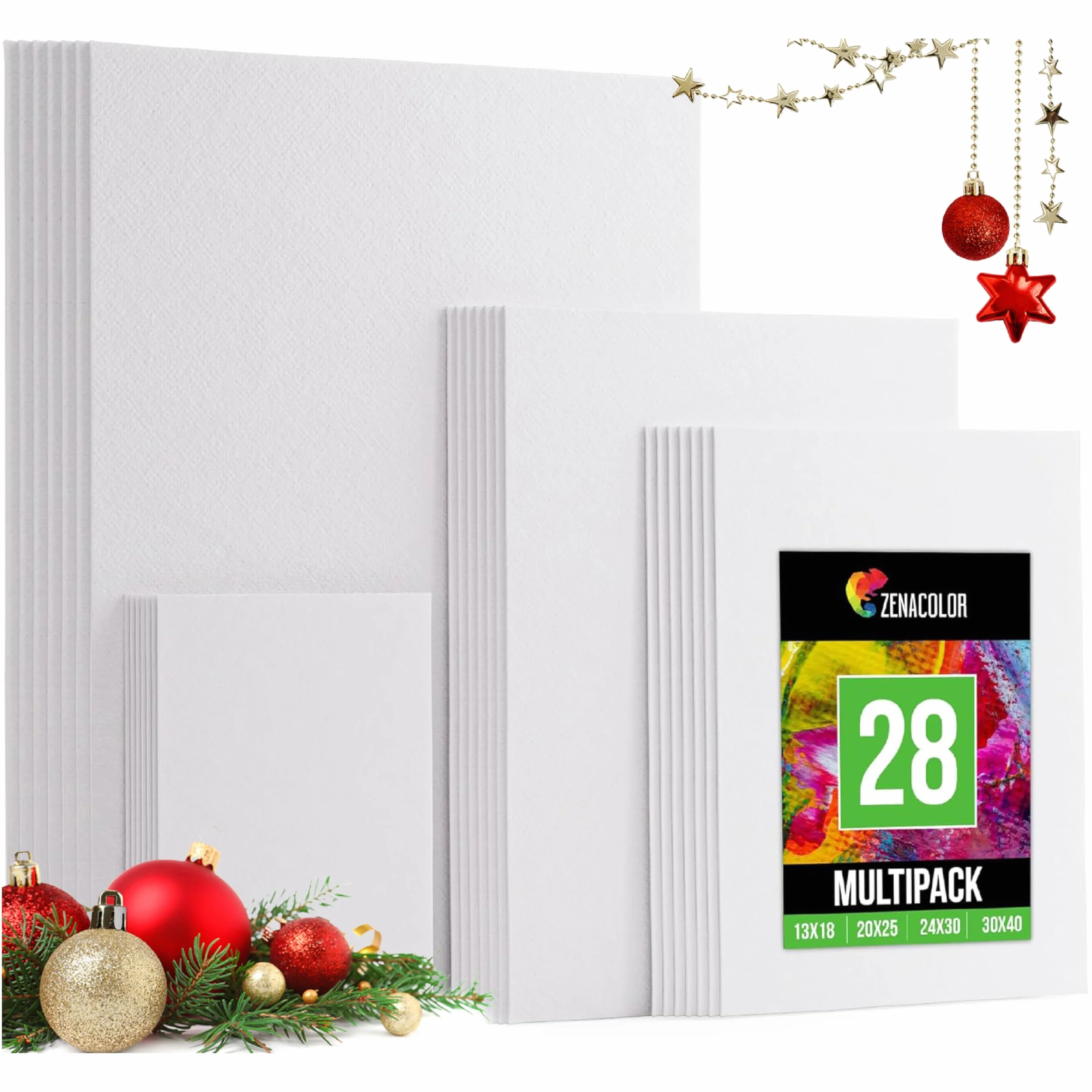 Zenacolor Tela per Dipingere - Set di 28 Tele per Dipingere Multidimensionale 13x18, 20x25, 24x20 30x40 - Canvas 100% Cotone - 28 Telo Pittura per Colori Acrilici, ad Olio, Tempere