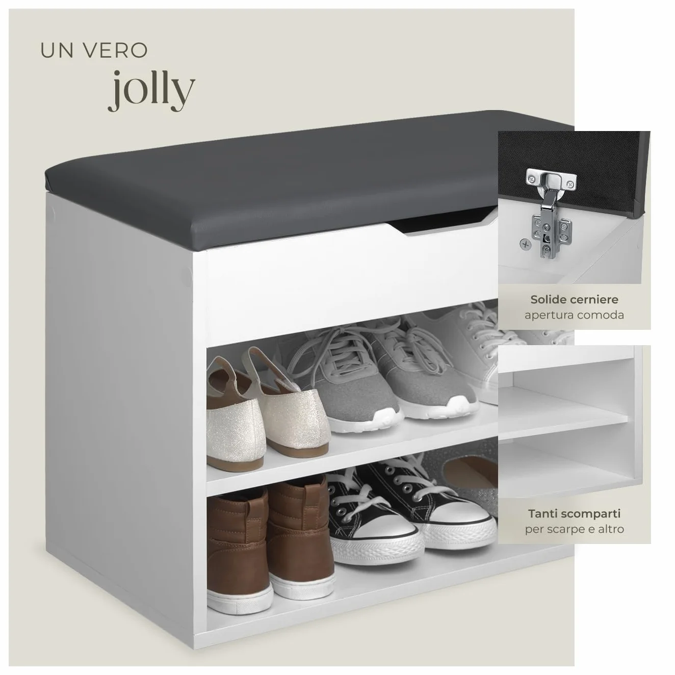 tectake® Scarpiera salvaspazio slim, Comoda Seduta Imbottita, Panca Portascarpe, Scarpiera ingresso con Ripiani Aperti, Facile da Montare, Mobile Porta Scarpe - 60 x 30 x 43,5 cm - Bianco