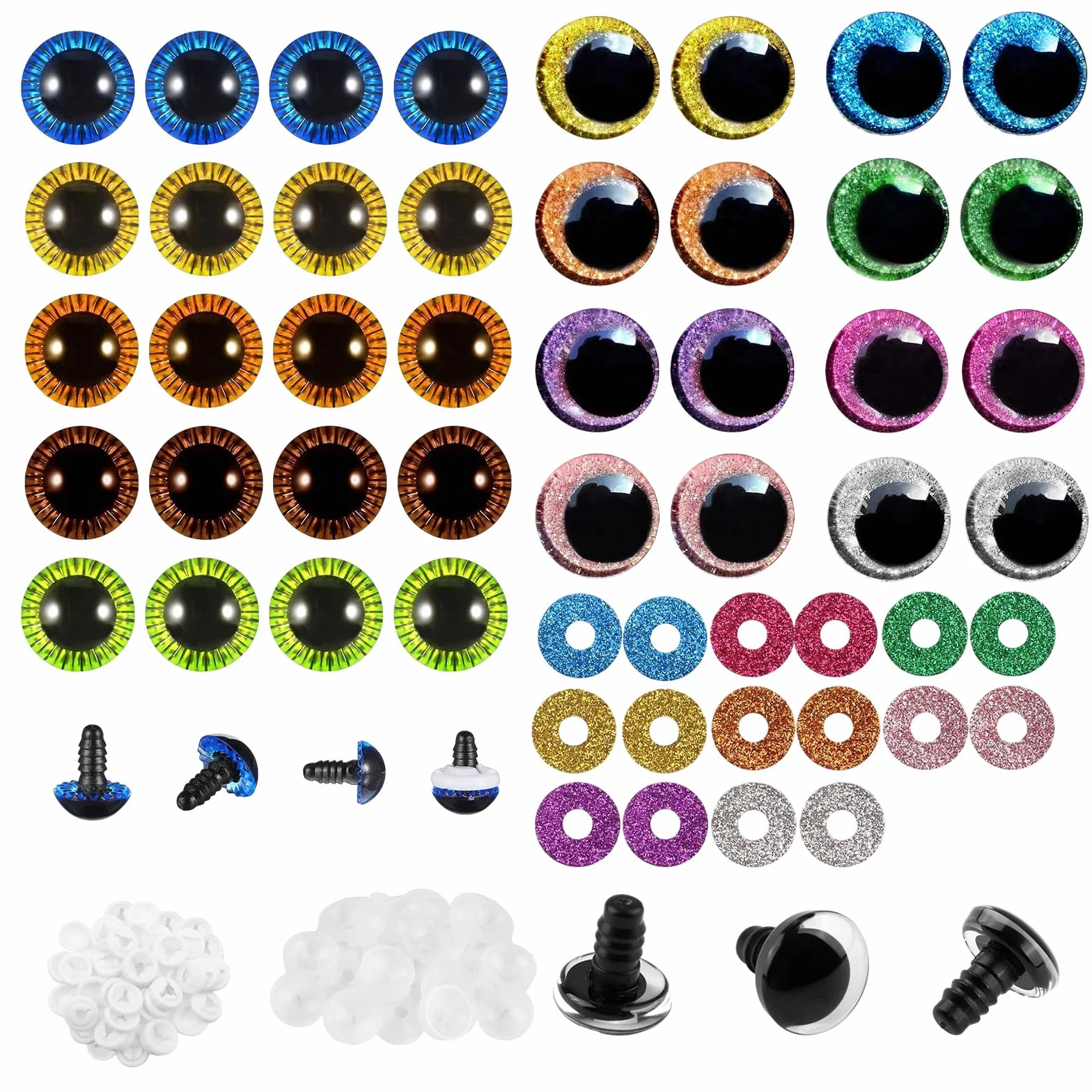 Occhi per Amigurumi 15 mm e 18 mm Occhi per Pupazzi 36 Pezzi Occhi a Bottone in Plastica con Rondella Coloré Occhi Glitterati per Peluche Orsacchiotto DIY Bambole