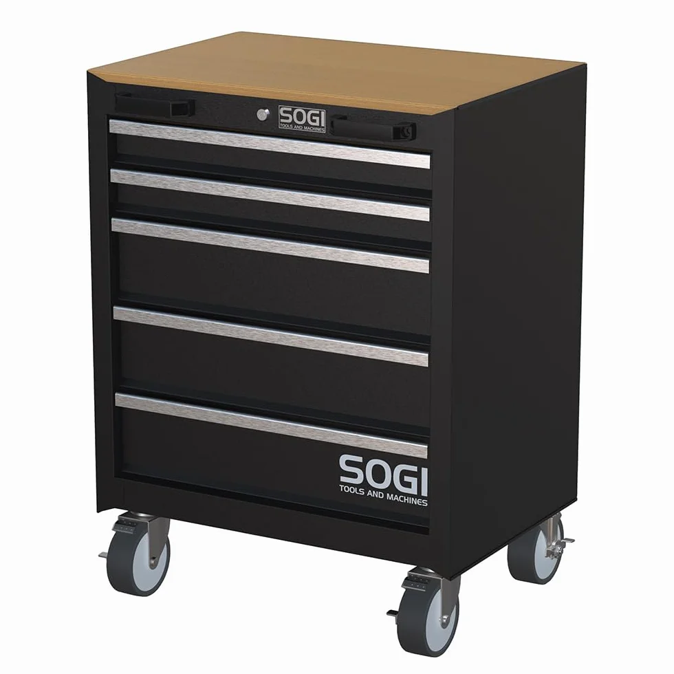 Sogi ARR-C-5C Cassettiera in lamiera - carrello per arredo officina - 5 cassetti - 4 ruote pivotanti - 660x500x850 mm