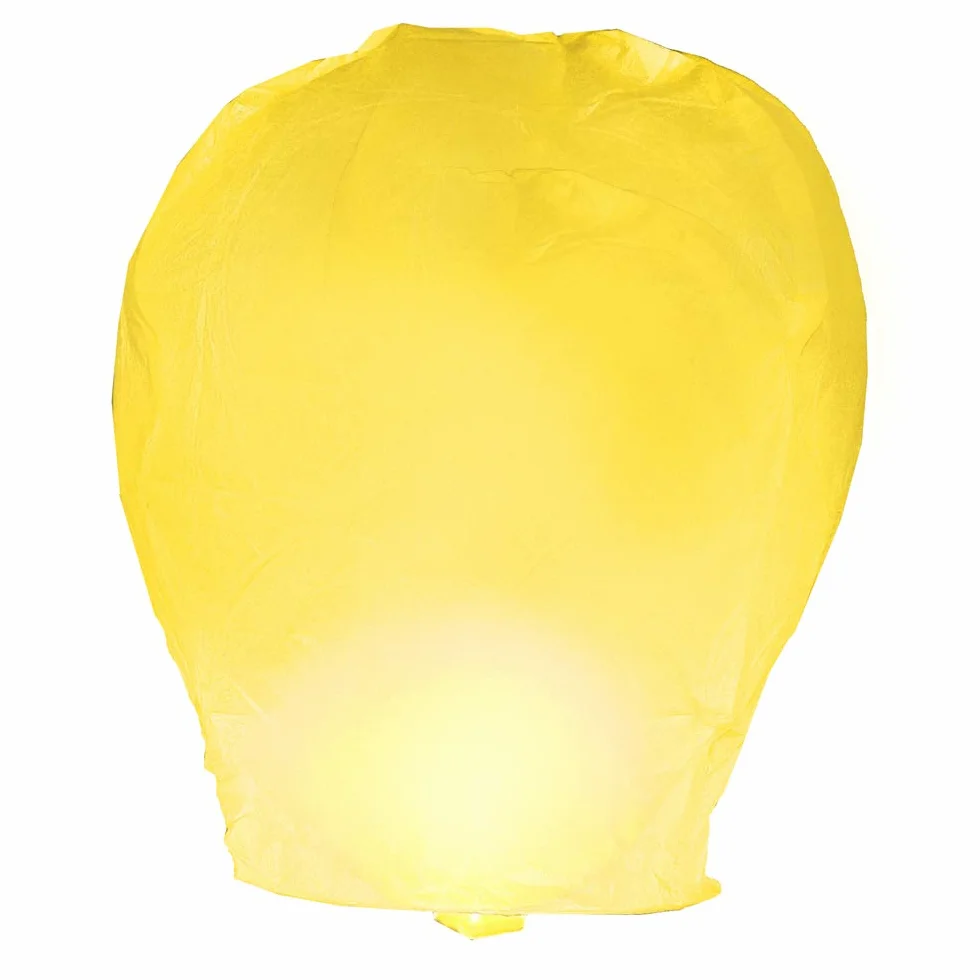 PARTYLANDIA CF 10pz Lanterna Cinese, Biodegradabile, Mongolfiera Volante Pallone Aerostatico Cielo Feste Sky Lantern (Giallo)