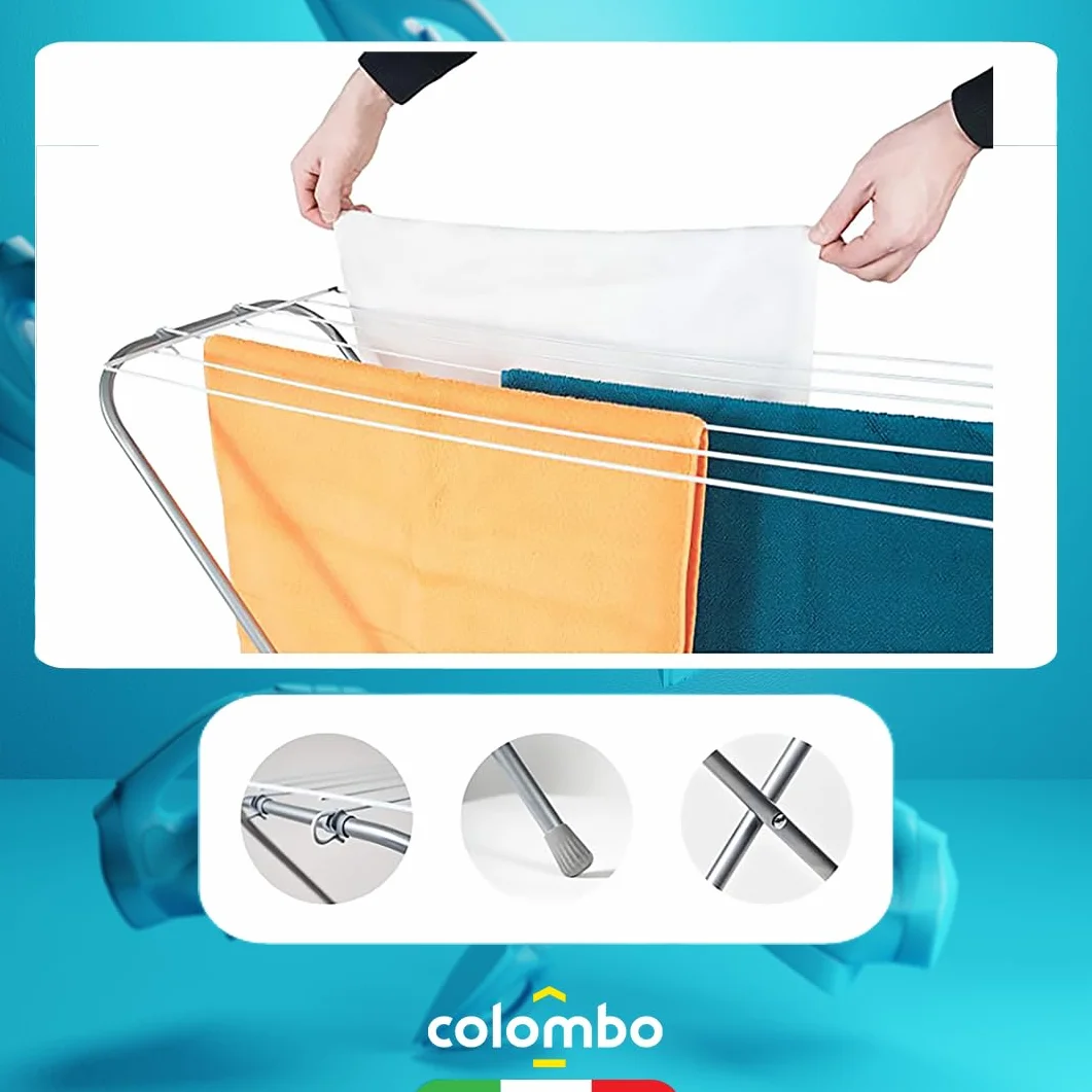 Colombo Stendino Salvaspazio Pieghevole Gazzella | Stendibiancheria in Acciaio Verniciato, Compatto e Leggero da Interno per Spazi Ridotti | 6 Metri di Stenditura | Ultra Slim 1,5 cm | Made in Italy