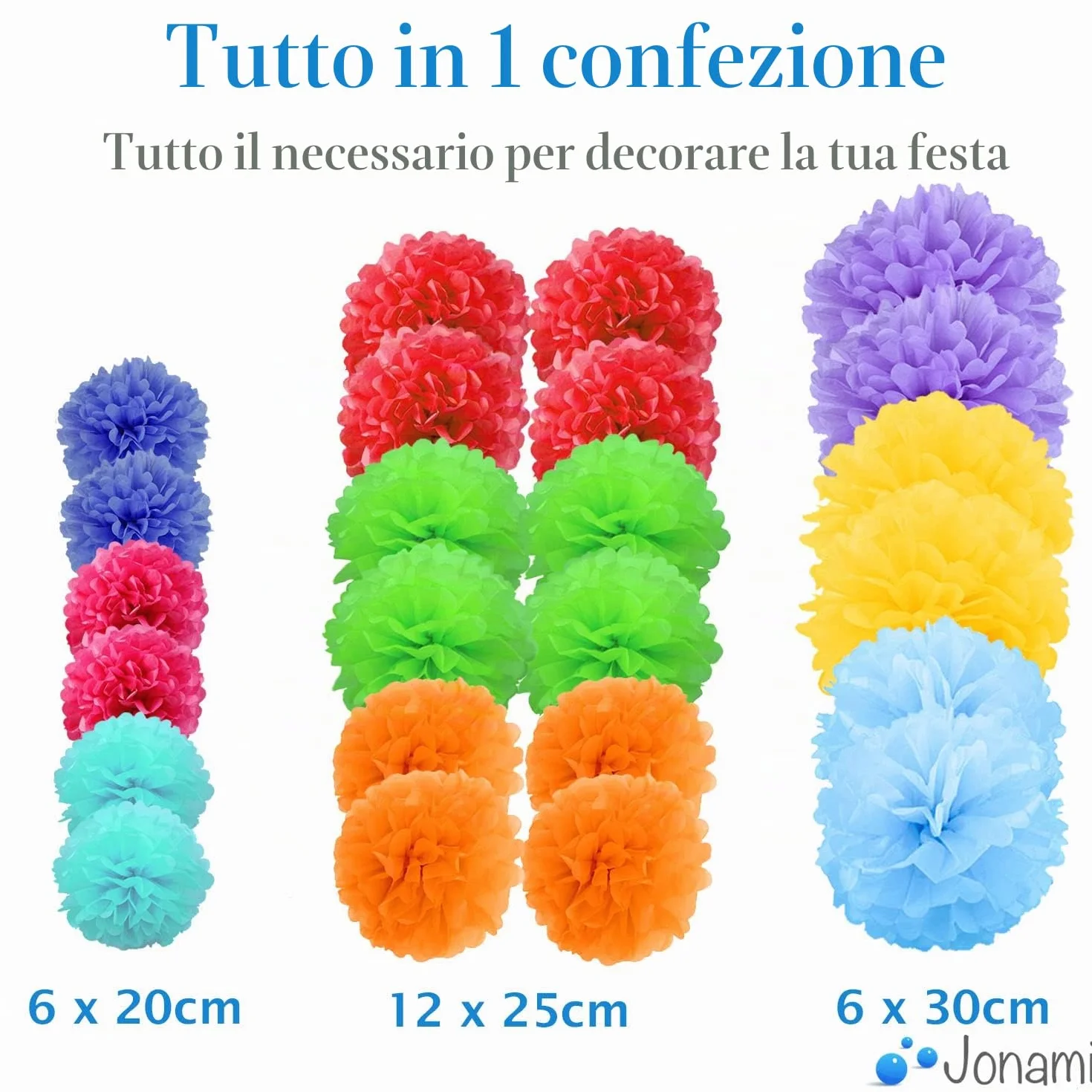 Pompom Decorativi Colorati 24 Pz Carta Velina per Compleanno Festa Carnevale