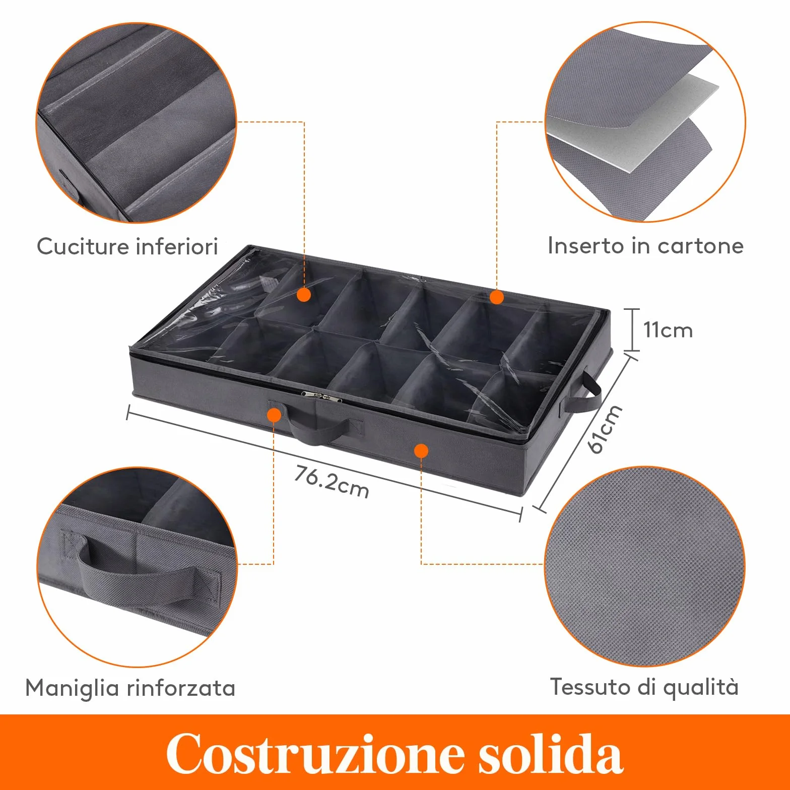 Lifewit Scatole per Scarpe con Finestra Trasparente, Contenitori Portaoggetti Pieghevole Sottoletto per Scarpe, Organizer per Scarpe con Manici Salvaspazio, Grigio, 2 x 12 Paia