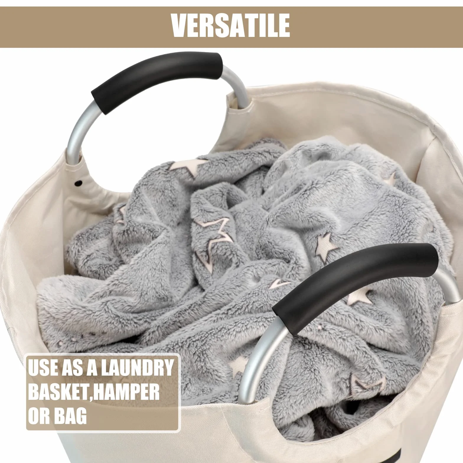 DOKEHOM 90L Grandi Cesto per la Biancheria, Sacco per il Bucato Pieghevole, Cesta Alta Autoportante per Vestiti, Cesto per Lavanderia Pieghevole (Beige)