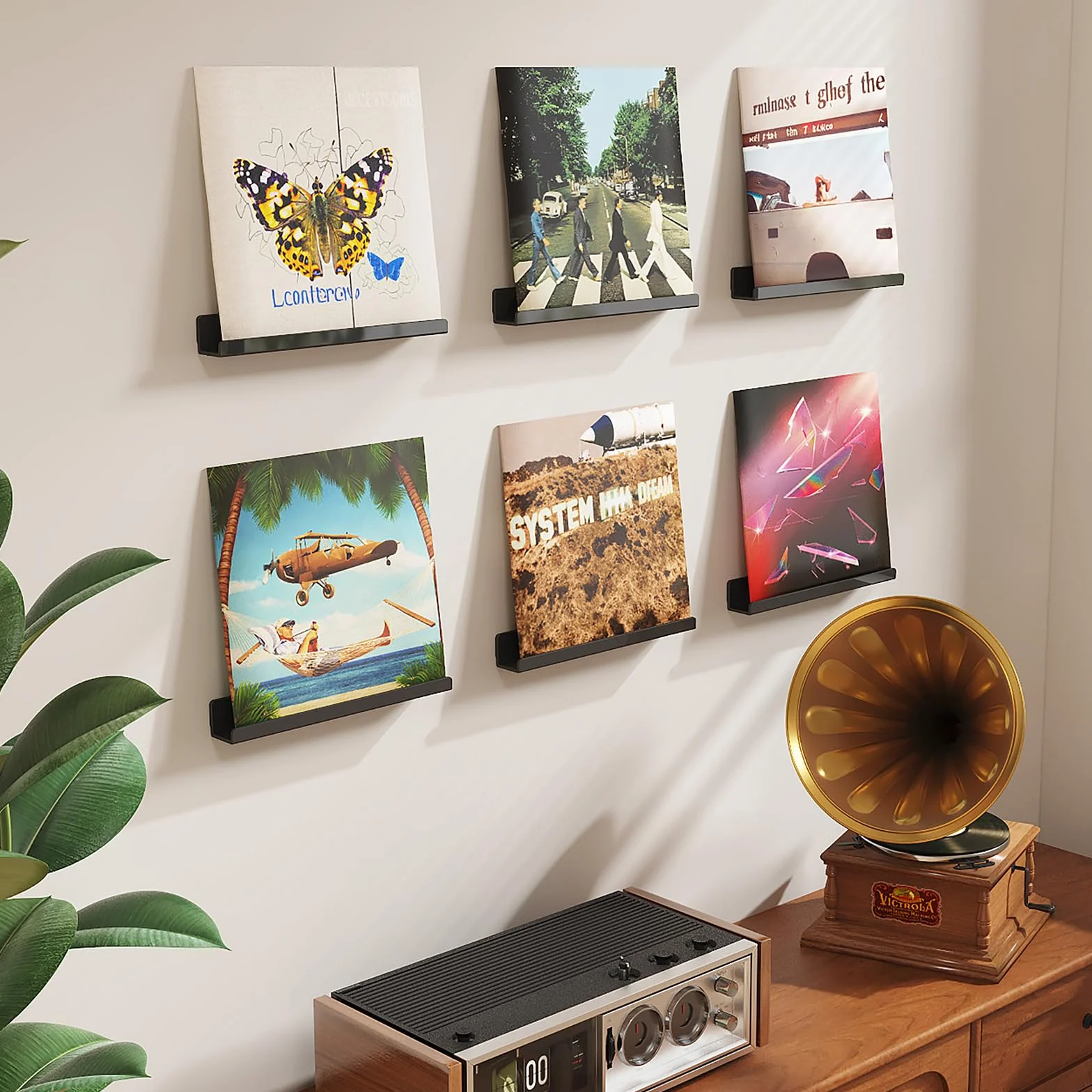 Lifewit Mensole Espositive per Dischi in Vinile 30,5 cm, Confezione da 6 in Acrilico Nero, Scaffale da Parete per Esposizione Libro/Make-up per Organizzazione Camera da Letto, Soggiorno, Bagno