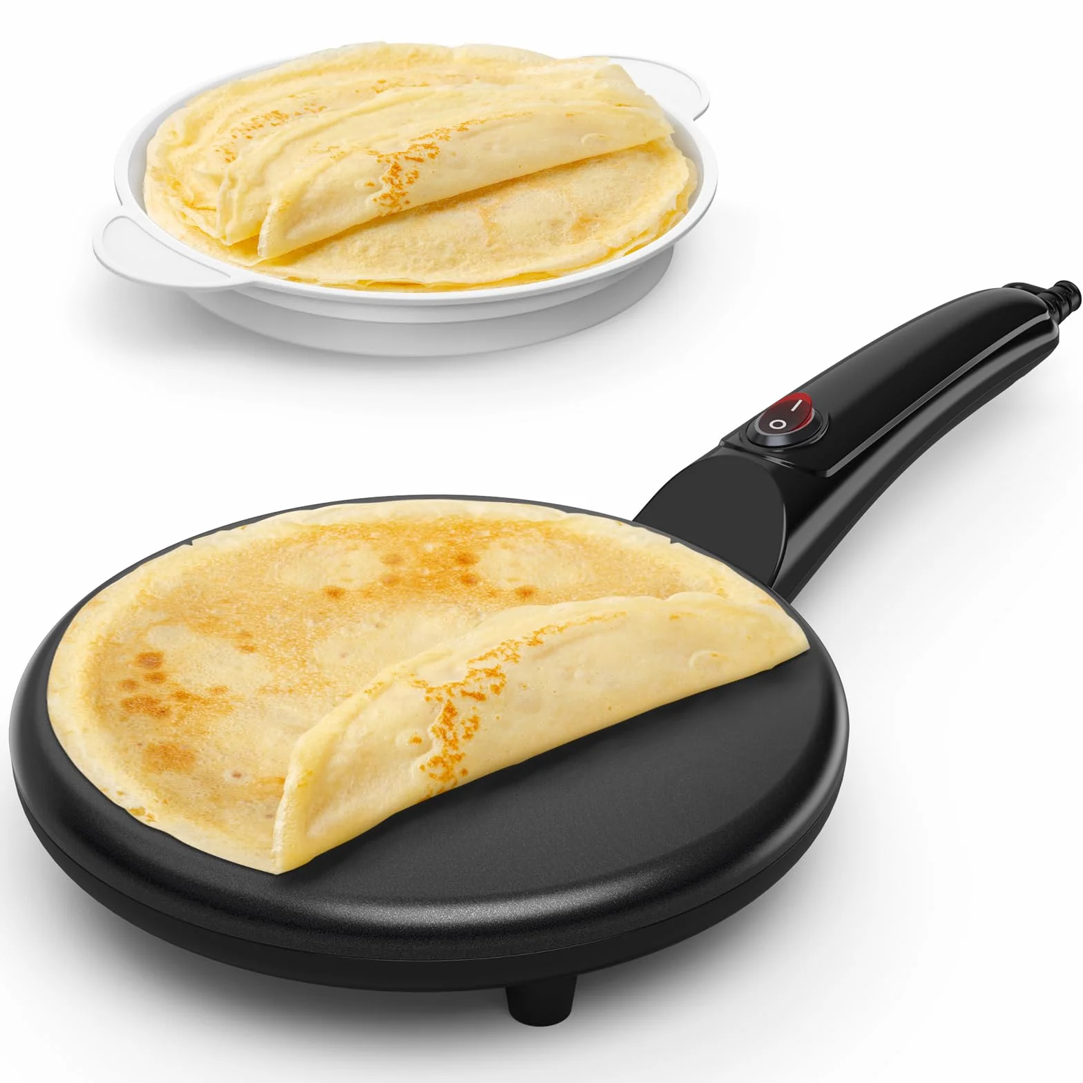 SNAILAR Crepiera Elettrica con Manico, Crêpes Maker Antiaderente, Piastra Crepes Macchina Portatile 800W per la Casa, Diametro 20 cm