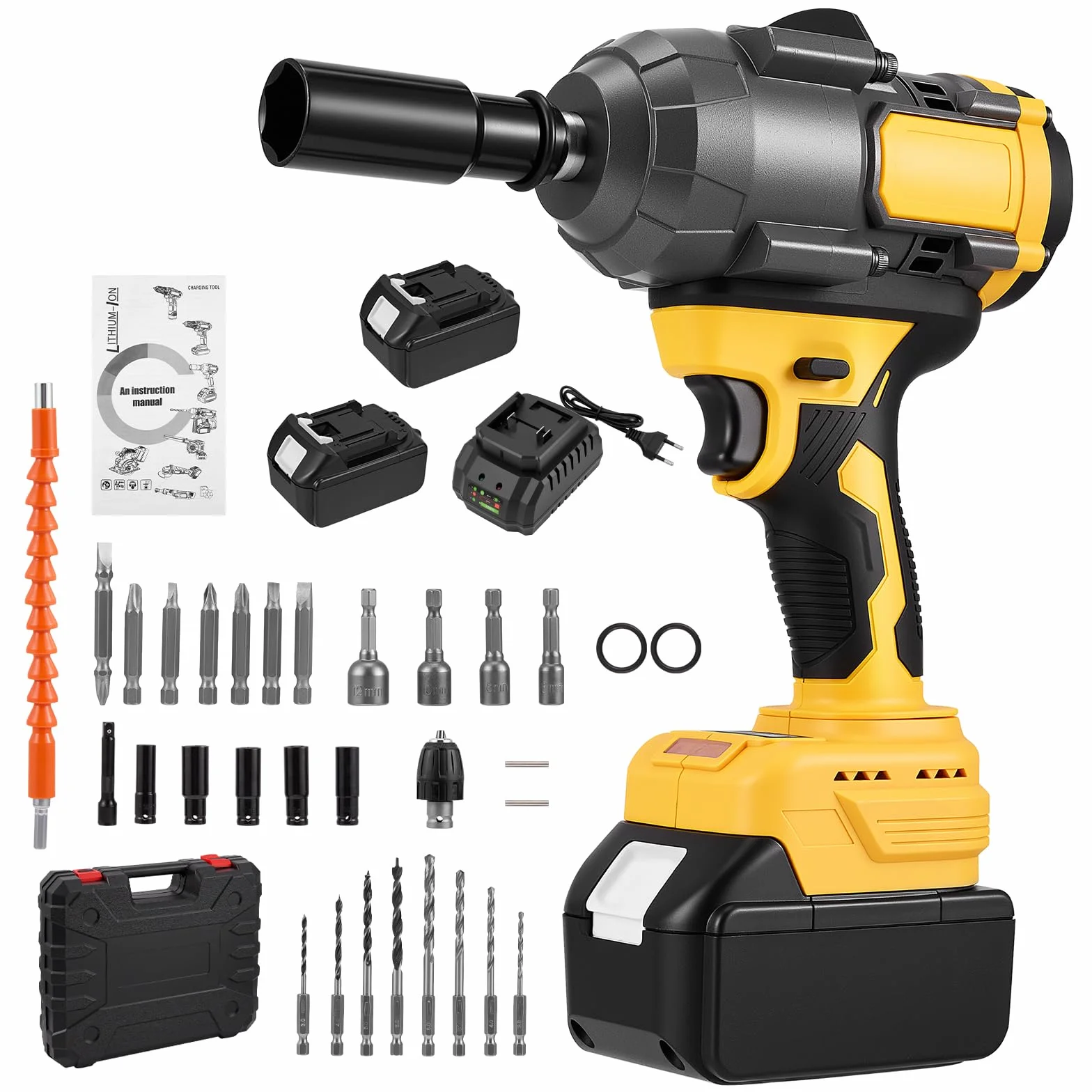 Avvitatore a percussione 1000N, 2 batterie, 3 velocità variabili, luce LED, Potente strumento a batteria, Avvitatore a percussione professionale per riparazione auto, Progetti fai da te