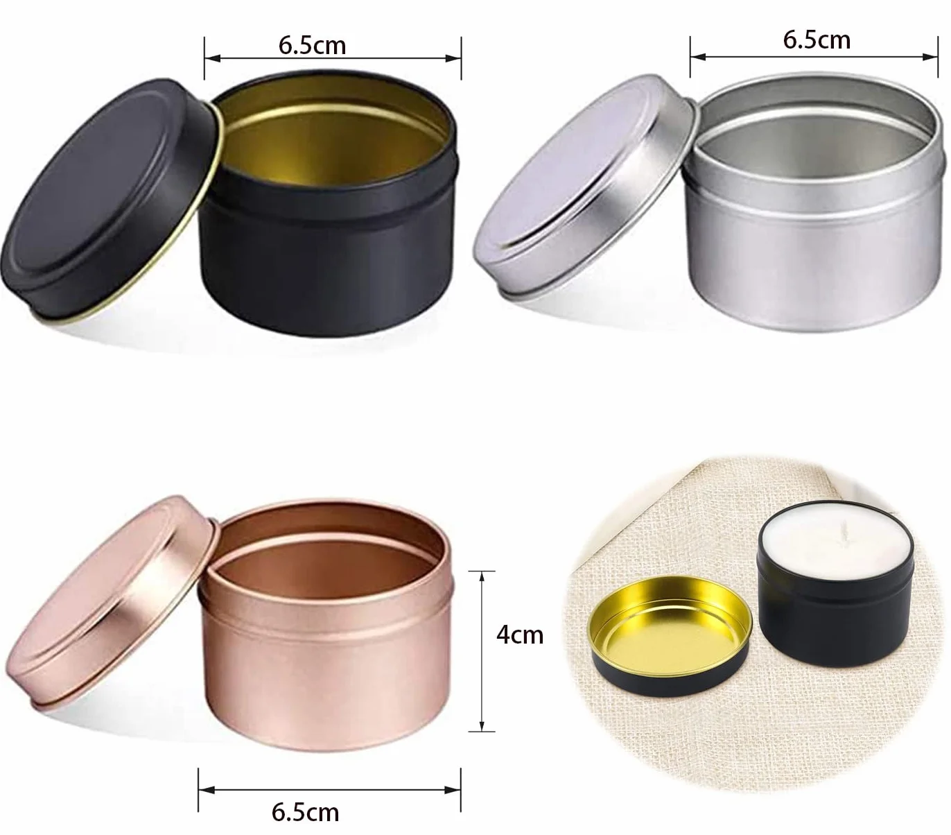 12 Pezzi Forniture per Kit per Candele fai-da-te da, Barattoli di Latta per Candele Barattoli vuoti per Candele Contenitori per Candele Vasetti per Caramelle, Feste, Spezie, Campeggio, Nero