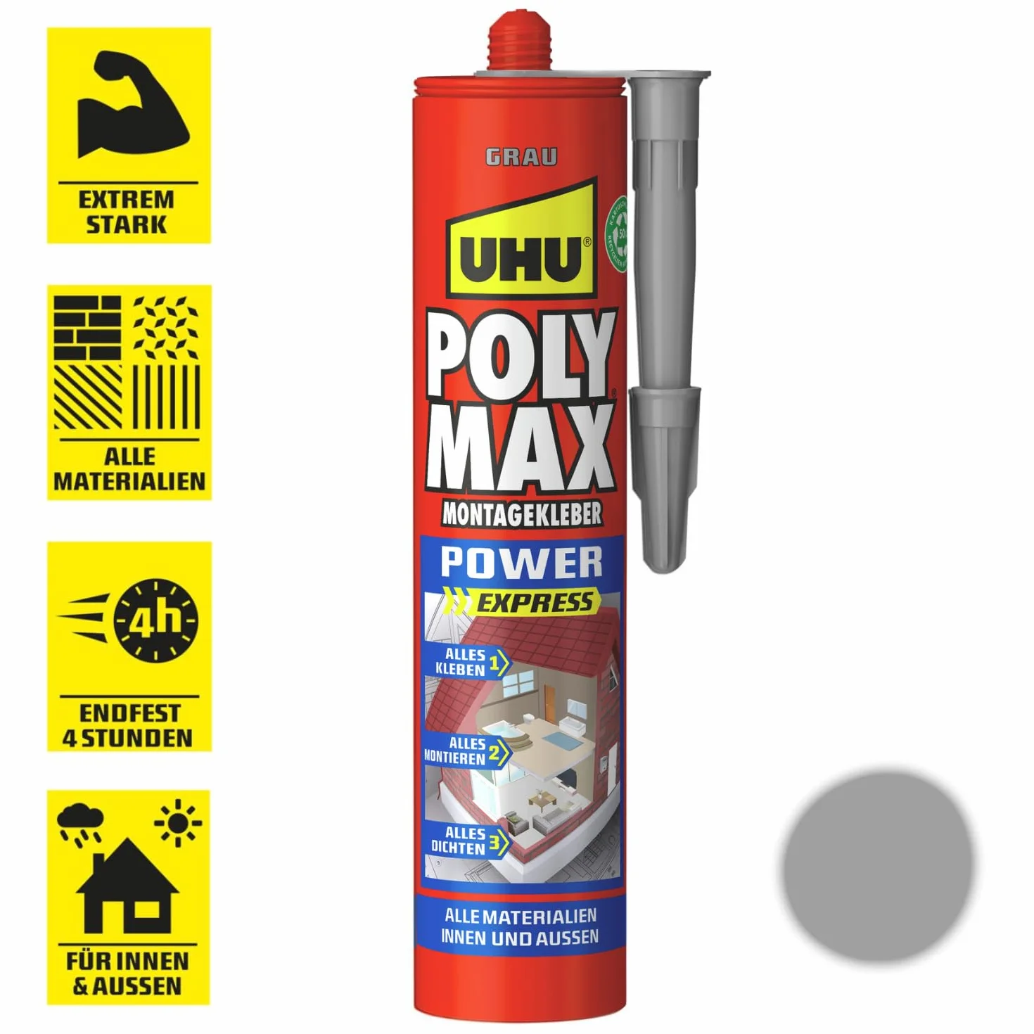 UHU POLY MAX POWER colla di montaggio grigio, cartuccia 425 g