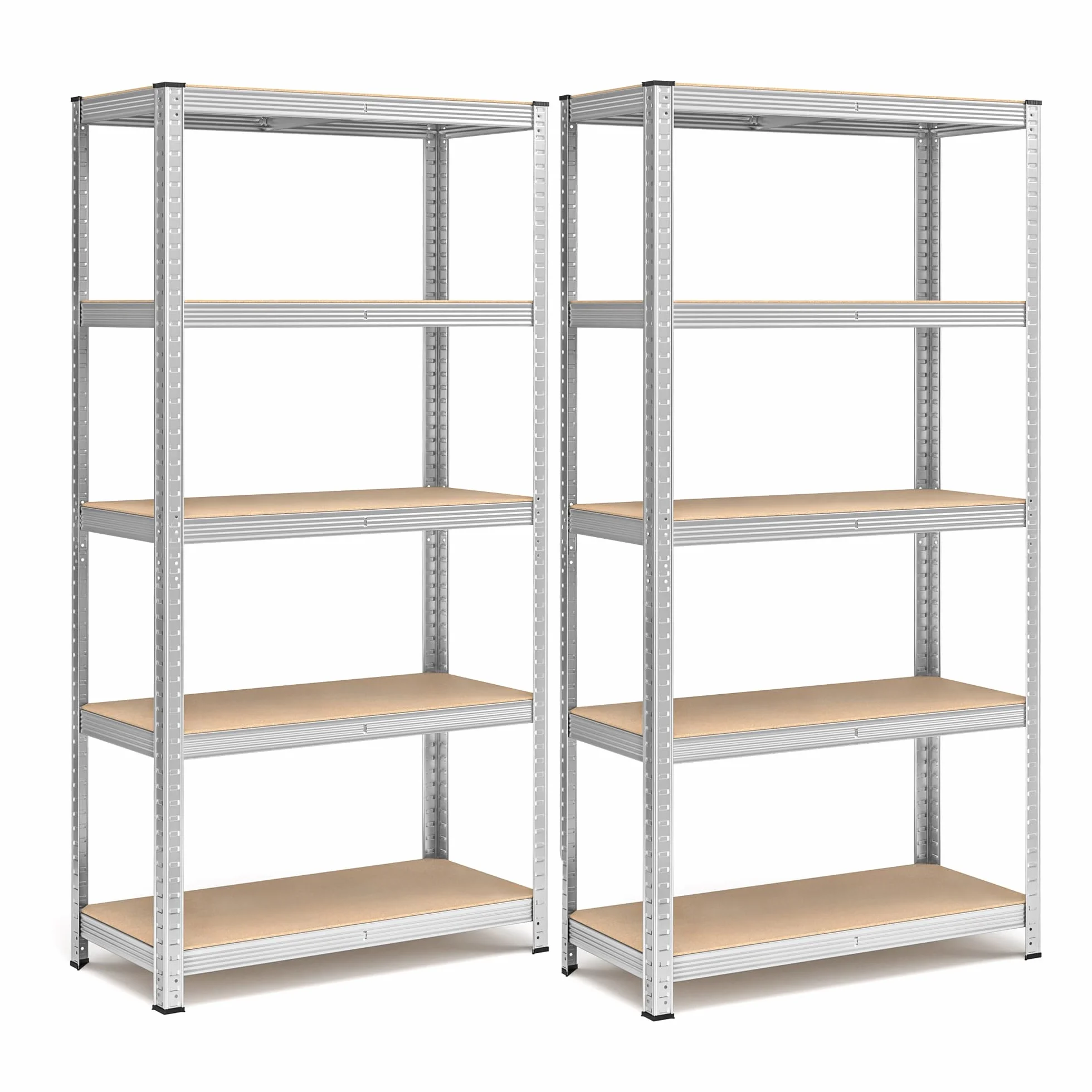 SONGMICS Set di 2 Scaffali in Metallo, 5 Ripiani Regolabili, Senza Viti, Portante 875 kg, 40 x 90 x 180 cm, Argento
