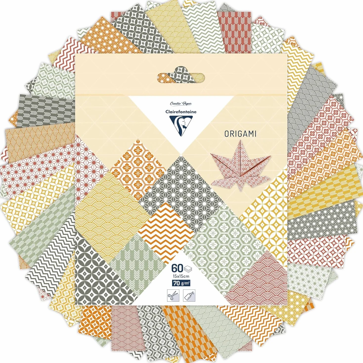 Clairefontaine 60 fogli carta Origami 70g/m² 15x15cm Collezione autunno 30 motivi assortiti