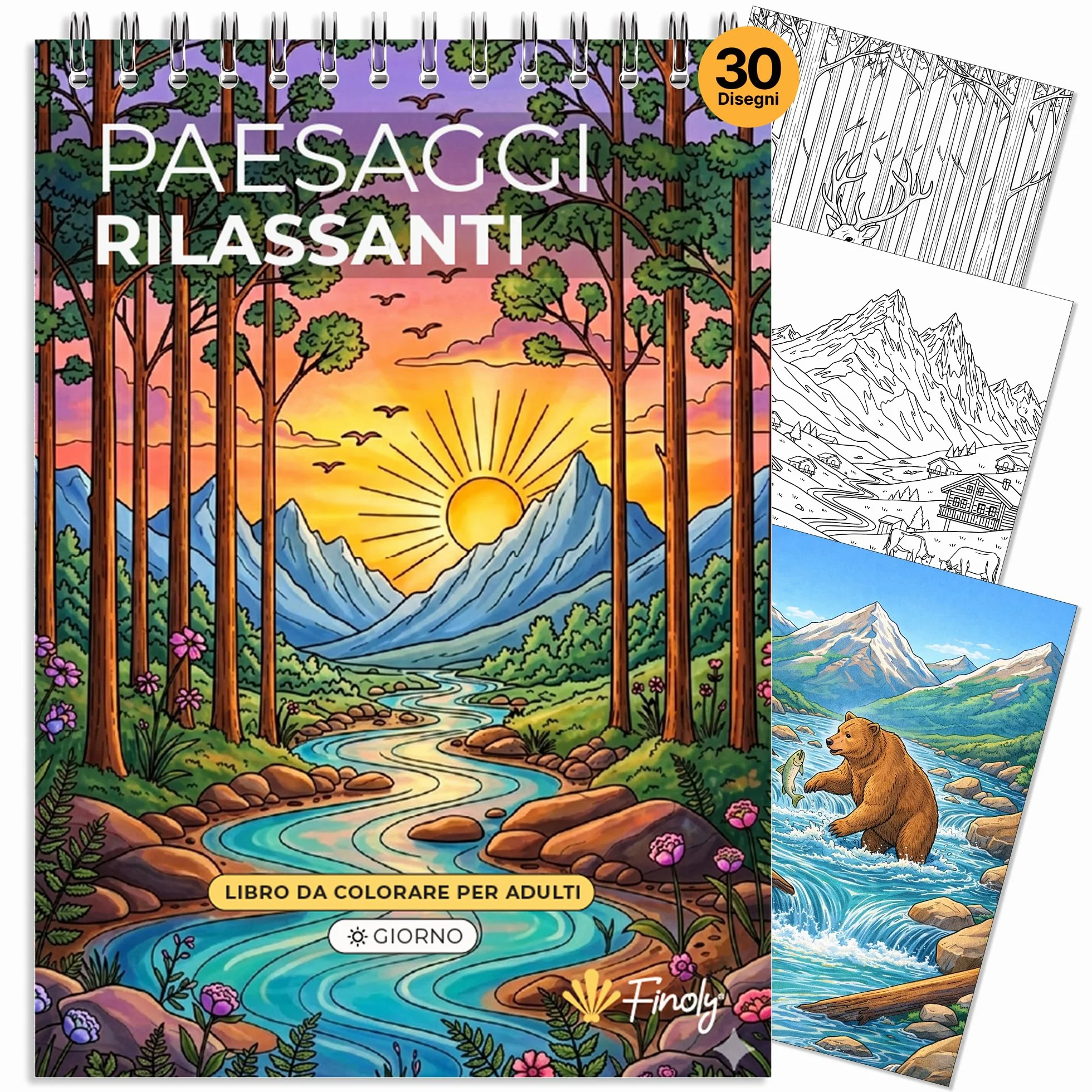 Libri da Colorare per Adulti Paesaggi A4 Riduce lo Stress Album da Colorare per Adulti Principianti e Esperti Mindfulness Inchiostro Non Che Trapassa