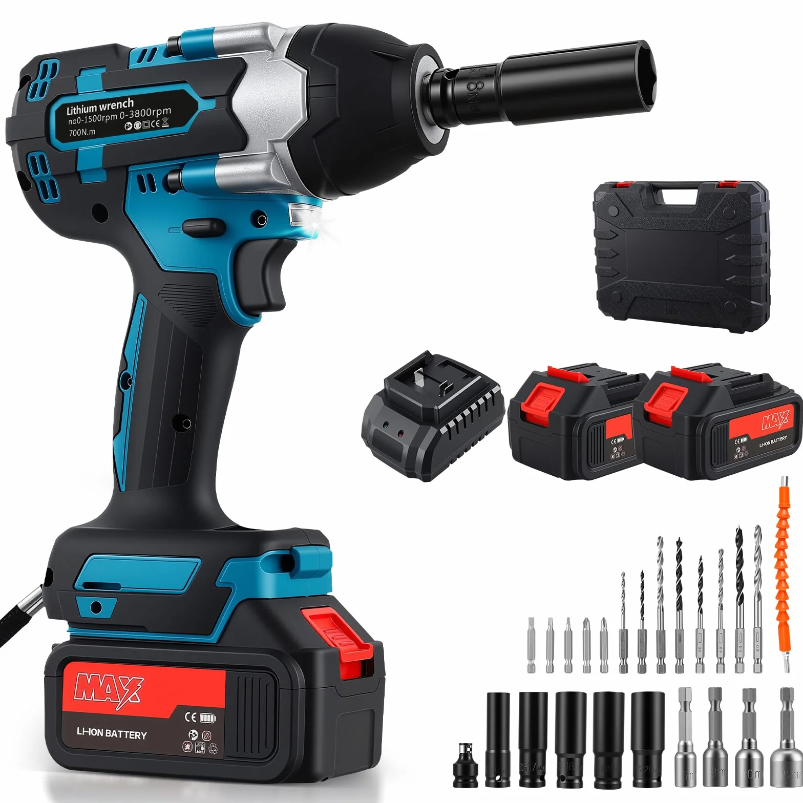 Avvitatore a impulsi 700N 2 batterie 3 velocità variabili LED