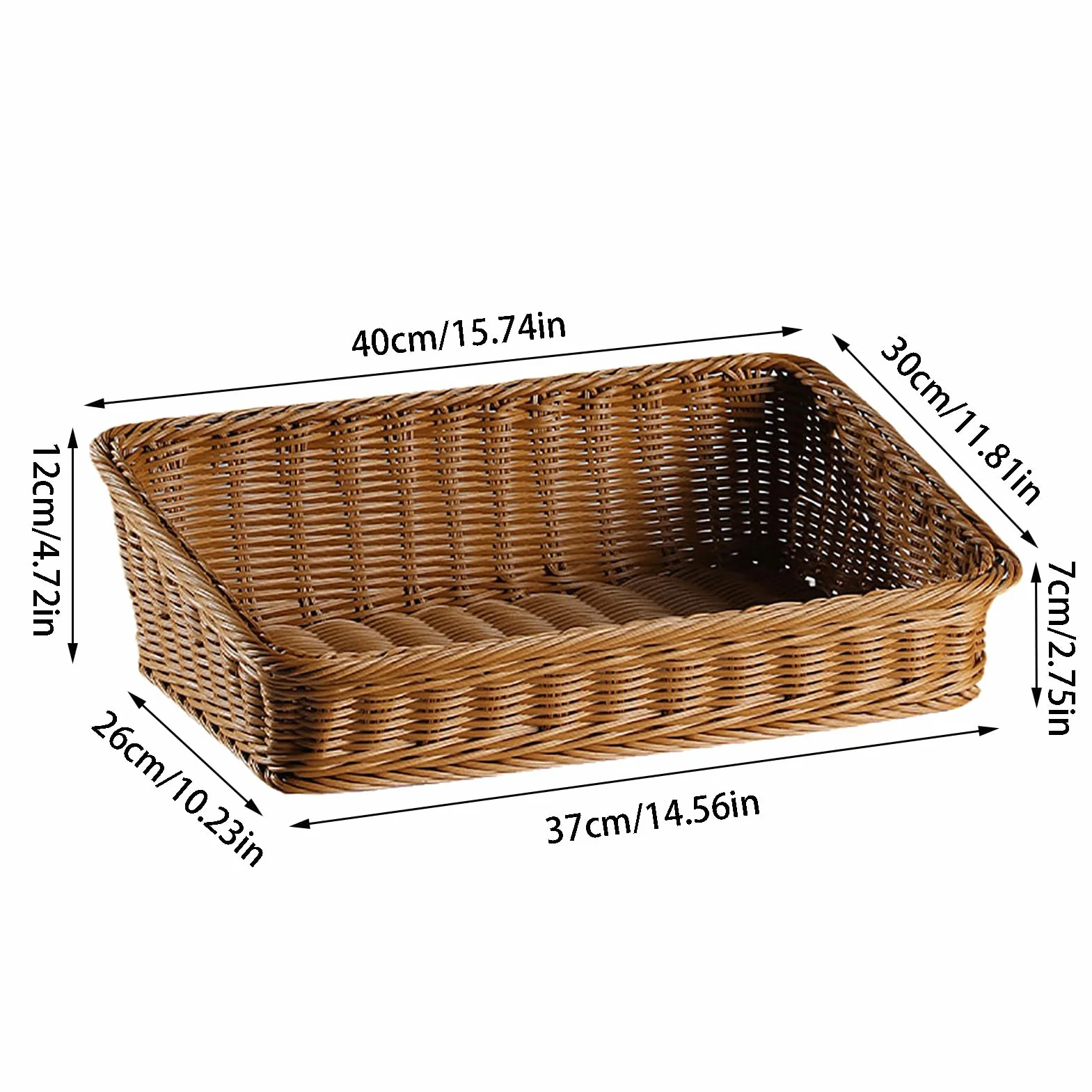 Cesto portaoggetti in rattan, 40 x 30 x 12 cm, rettangolare, in rattan, per conservare frutta e pane, cestino da bagno, articoli da cucina e decorazioni