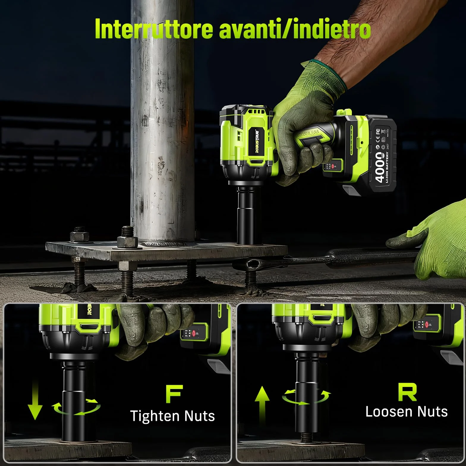 Robustrue Avvitatore a impulsi a batteria 1/2" 800 N·m brushless 2800 giri/min 2 batterie 4,0Ah 4 bussole