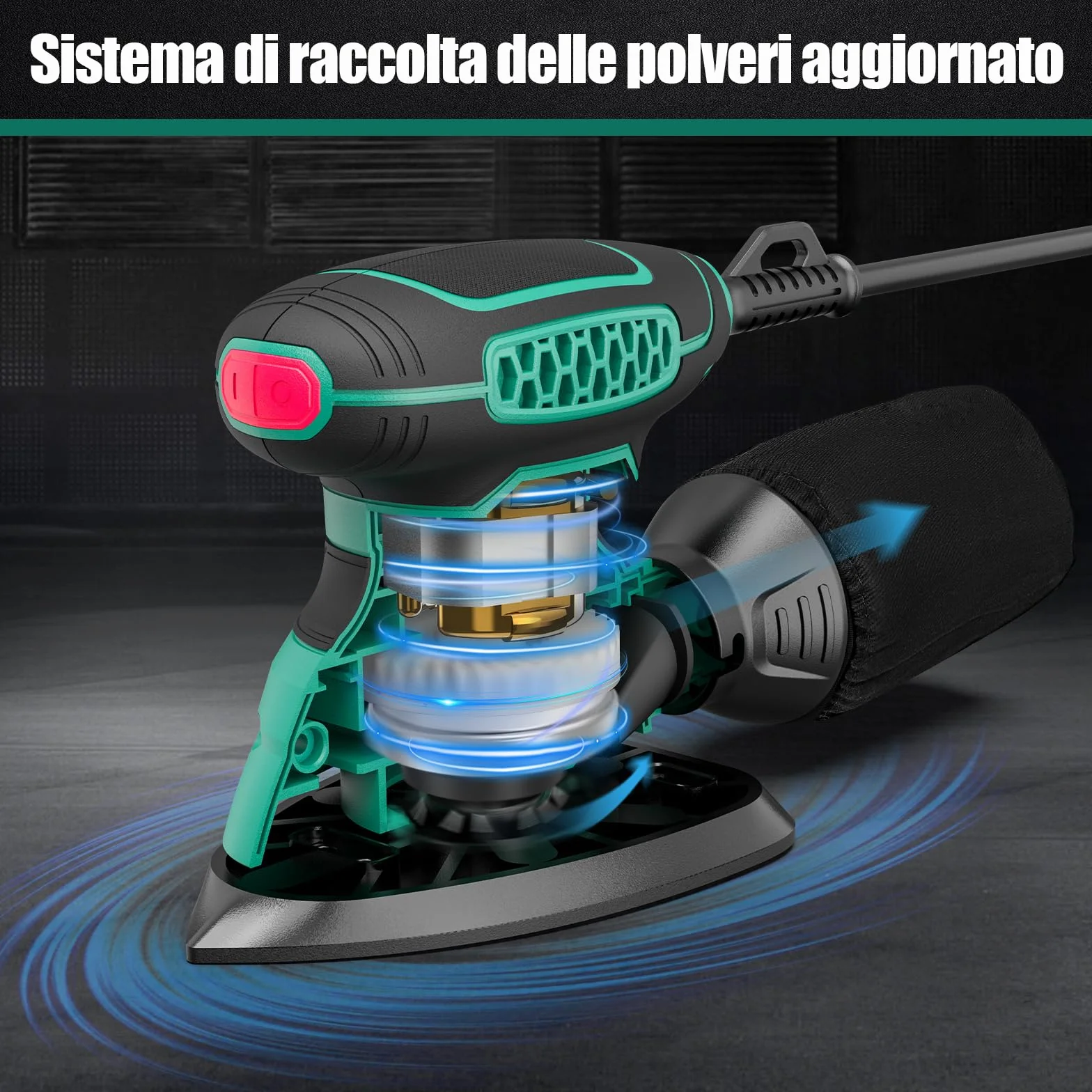 HYCHIKA Levigatrice per Legno 140W 13000 OPM con Raccolta Polvere Carta Vetrata 12PCS