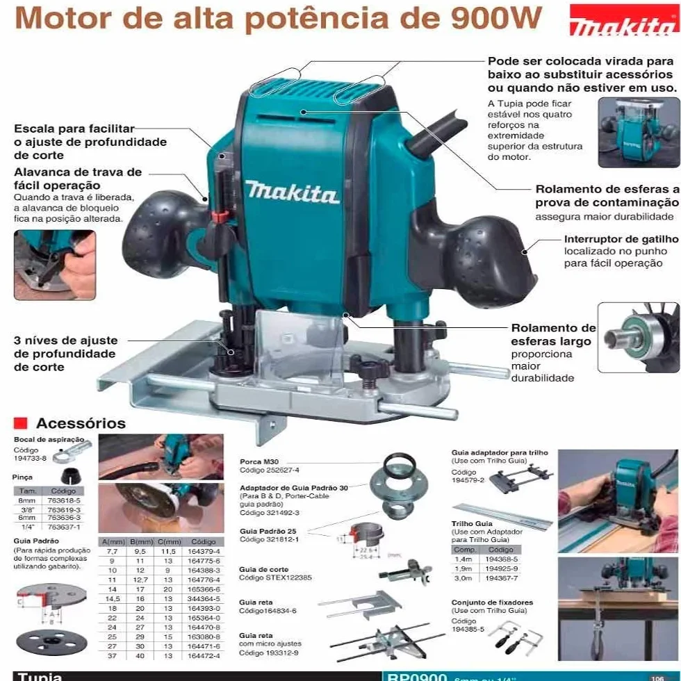 MAKITA RP0900 - Fresadora de superficie 900W 27000 rpm pinza 8 mm 2.7 kg
