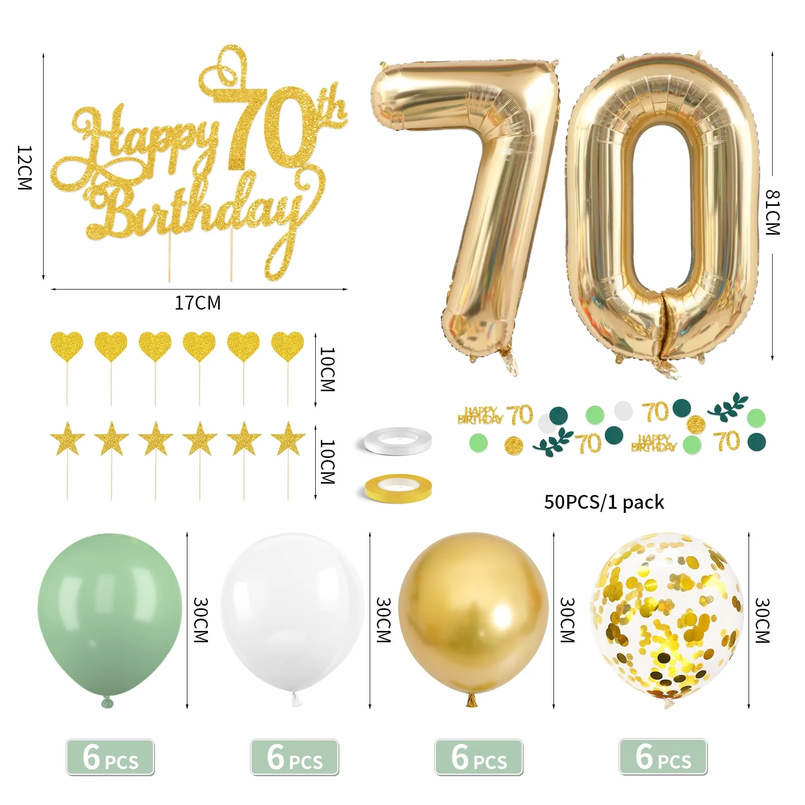 70° Compleanno Ghirlanda Palloncini Decorazione Verde Oro per Uomini e Donne