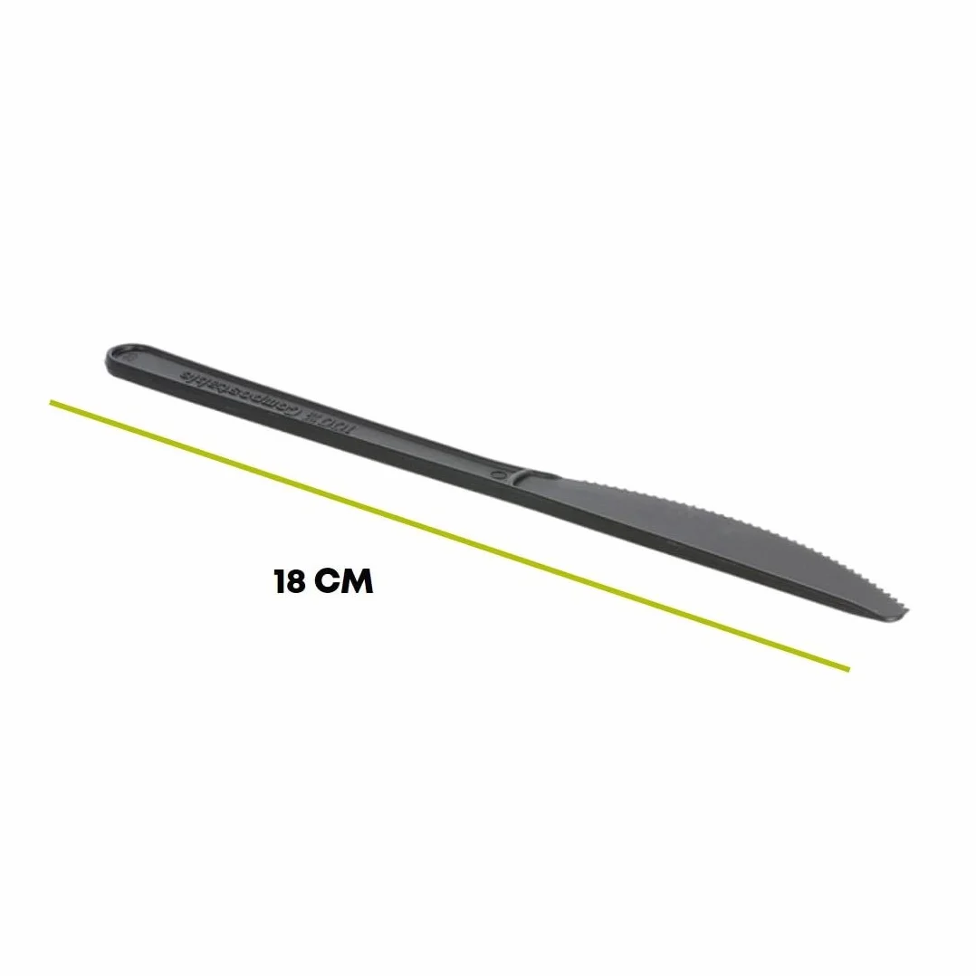 Coltelli NERI Usa e Getta 18cm - Posate Monouso Biodegradabili Compostabili in Mater-Bi - Ecologici - Confezione 100 Pezzi