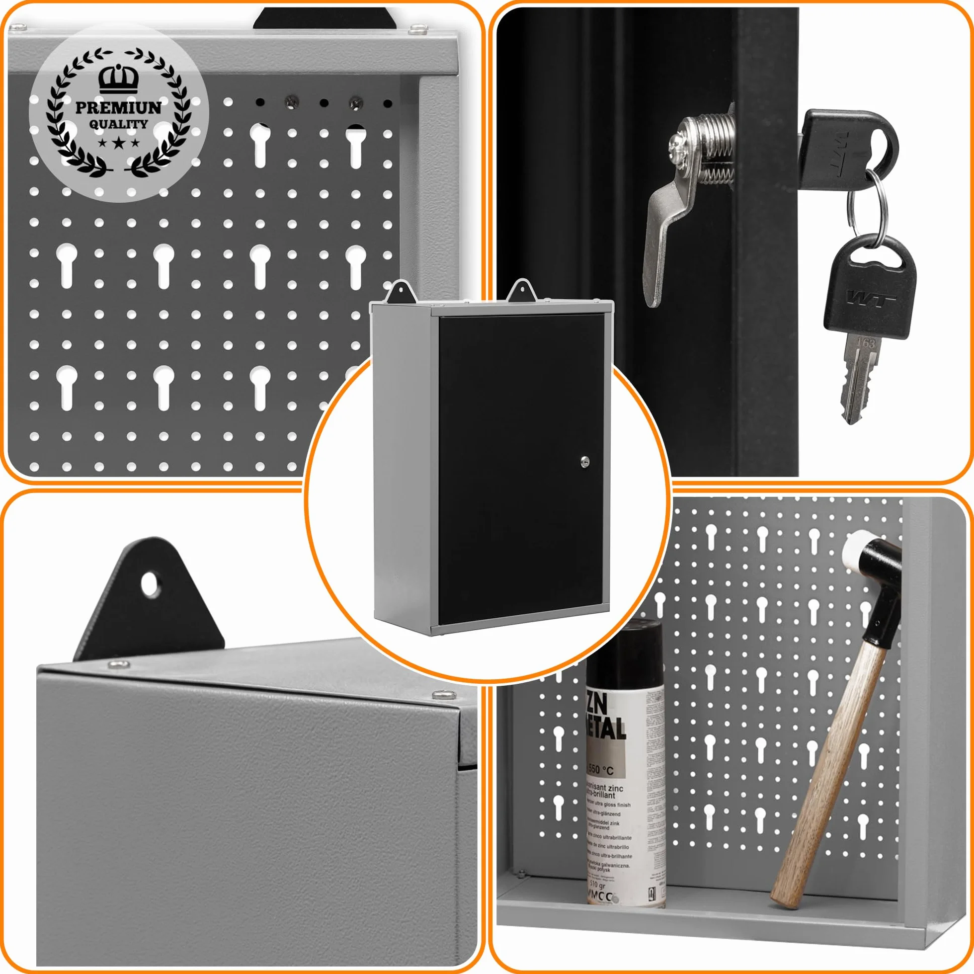 METALL MÖBELL WORKBENCH & TOOLS METALLMOBELL - Armadio Ferro | 60x40x20cm, con Ripiani e Serratura | Armadi da Ufficio, Mobile Ufficio, Armadietto Spogliatoio, Armadio Due Ante - MB01G