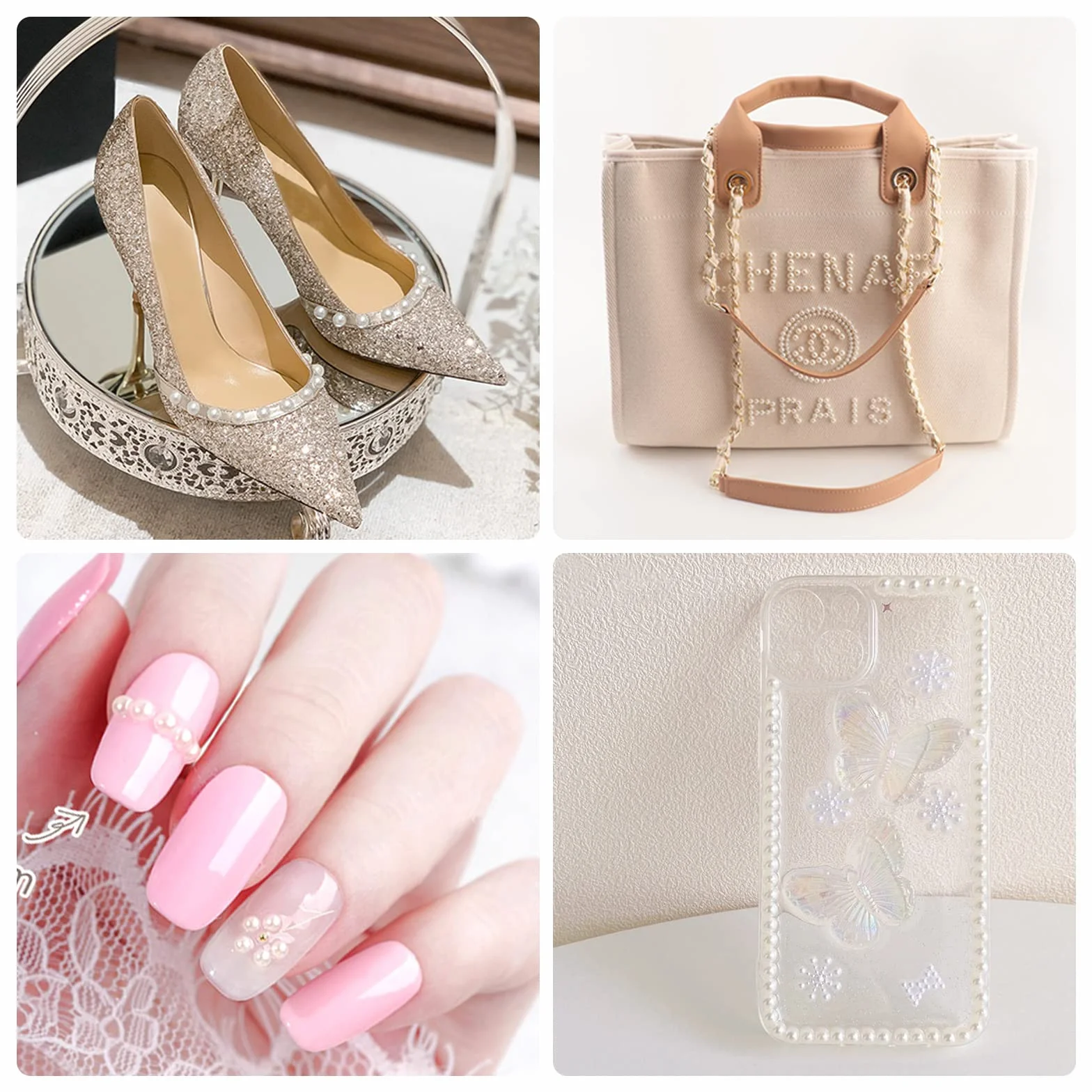 Vicloon Adesivo con Perle, 6 Fogli 990 Autoadesivi Strass Perla Rotondi Gemme di Cristallo Foglio, 2/3/4/5/6mm, Decorazione Fai Da Te Adesivi per Manicure, Bellezza e Decorare Telefoni Cellulari