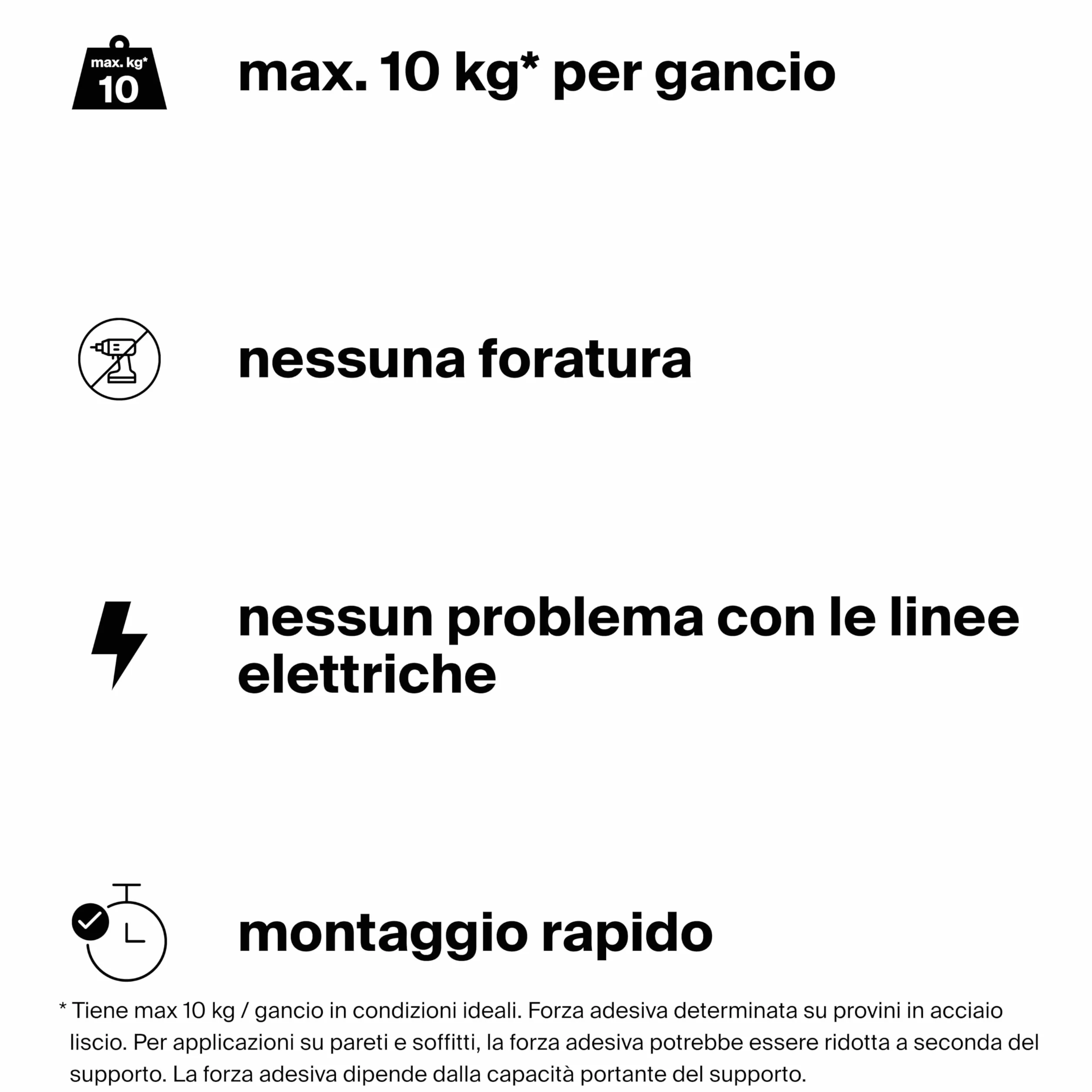 Fischer 3x Gancio Strong, Ganci Adesivi con Colla Bicomponente senza Bucare il Muro, per Appendere a Soffitto e a Parete Fino a 10 Kg, per Luci, Lampade, Cavi, Decori, 3 Pezzi