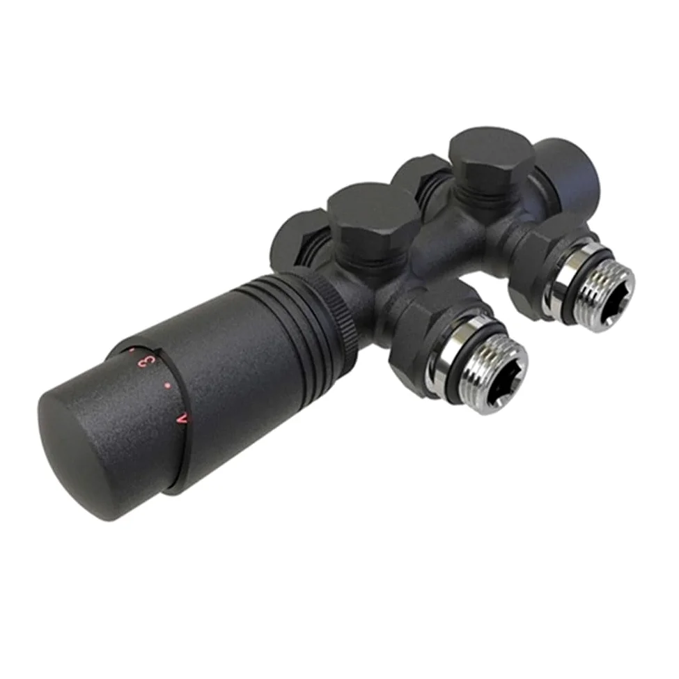Set di valvole termostatiche per radiatore termostatico, valvola di controllo della temperatura con valvola termostatica per radiatore ad angolo, colore nero