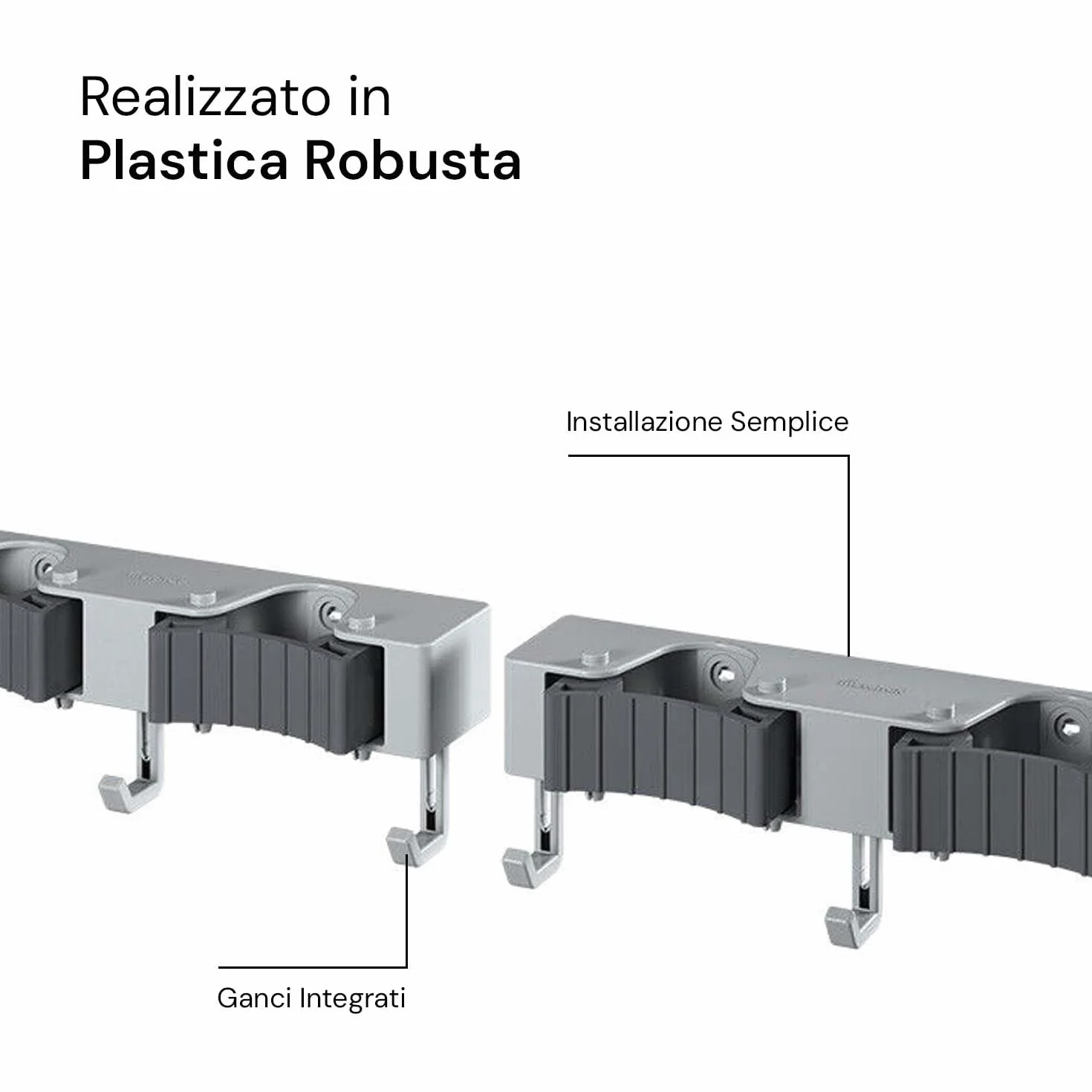 Avilia Set 2 Organizer Scope, Stracci e Spazzole da Parete - Supporto Porta Attrezzi per Pulizie con 3 Ganci, in Plastica e Silicone, 22x6x7cm, Grigio e Nero