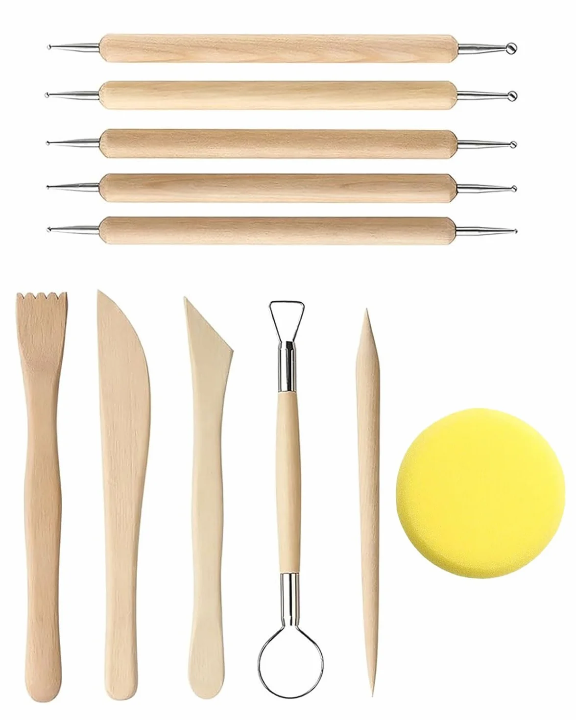 10 Strumenti per Modellare Argilla Professionali in Legno, Sculpture Tools Set, Attrezzi per Modellazione di Das e Ceramica, Stecche di Legno e Mirette per Argilla