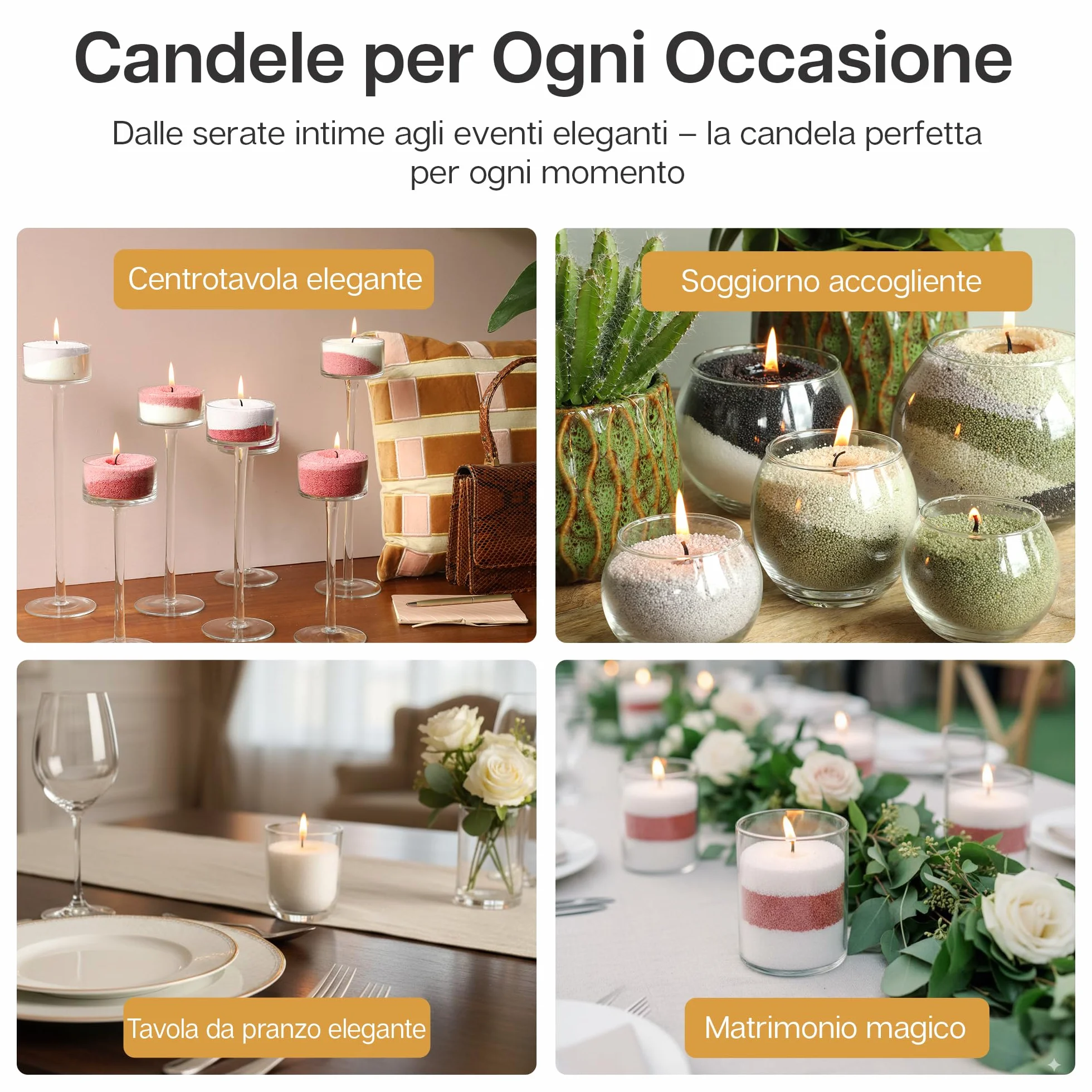 comforder Sabbia per candela con profumo e stoppino, aroma, granulato di cera per candele, set fai da te, 400 g, granuli, 4 stoppini per candele (marrone rosso, ambra)