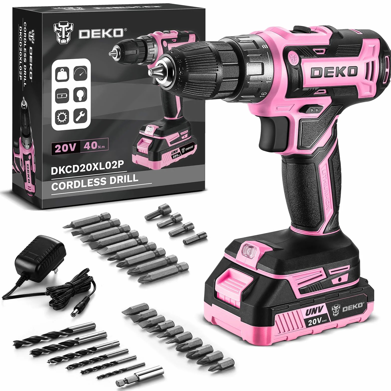 Kit Trapano a Batteria: DEKOPRO 20V 30 Pezzi Avvitatore a Batteria 40N.m - Con Batterie e Caricabatterie Trapano Avvitatore Per Progetti Domestici, Fai da te