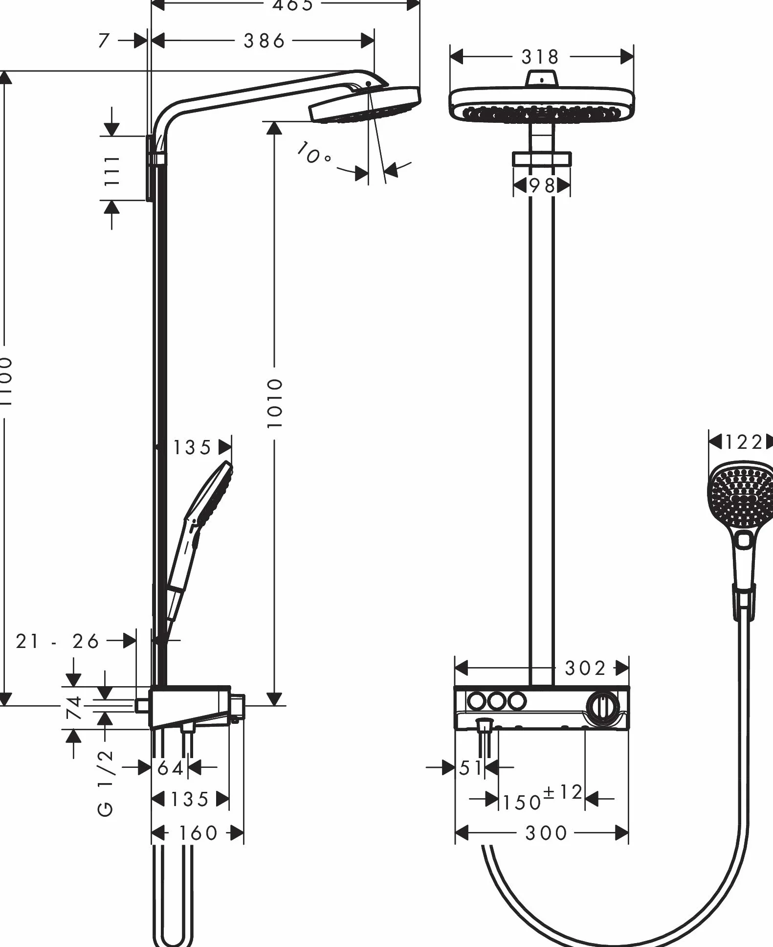 hansgrohe Raindance Select E Colonna doccia 230 3 tipi di getto con Showertablet Select 300, bianco/cromo, 27127400