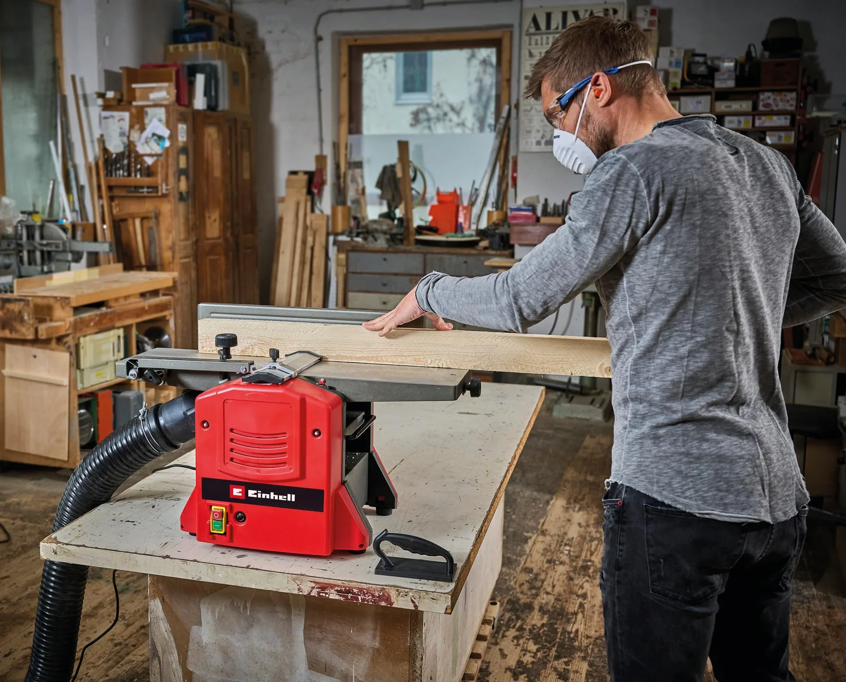 Einhell Pialla stazionaria TC-SP 204/2 (1500 W, 9000 min-1, larghezza pialla 204 mm, struttura stabile per la piallatura a spessore e la profilatura, staffa di erogazione estraibile)