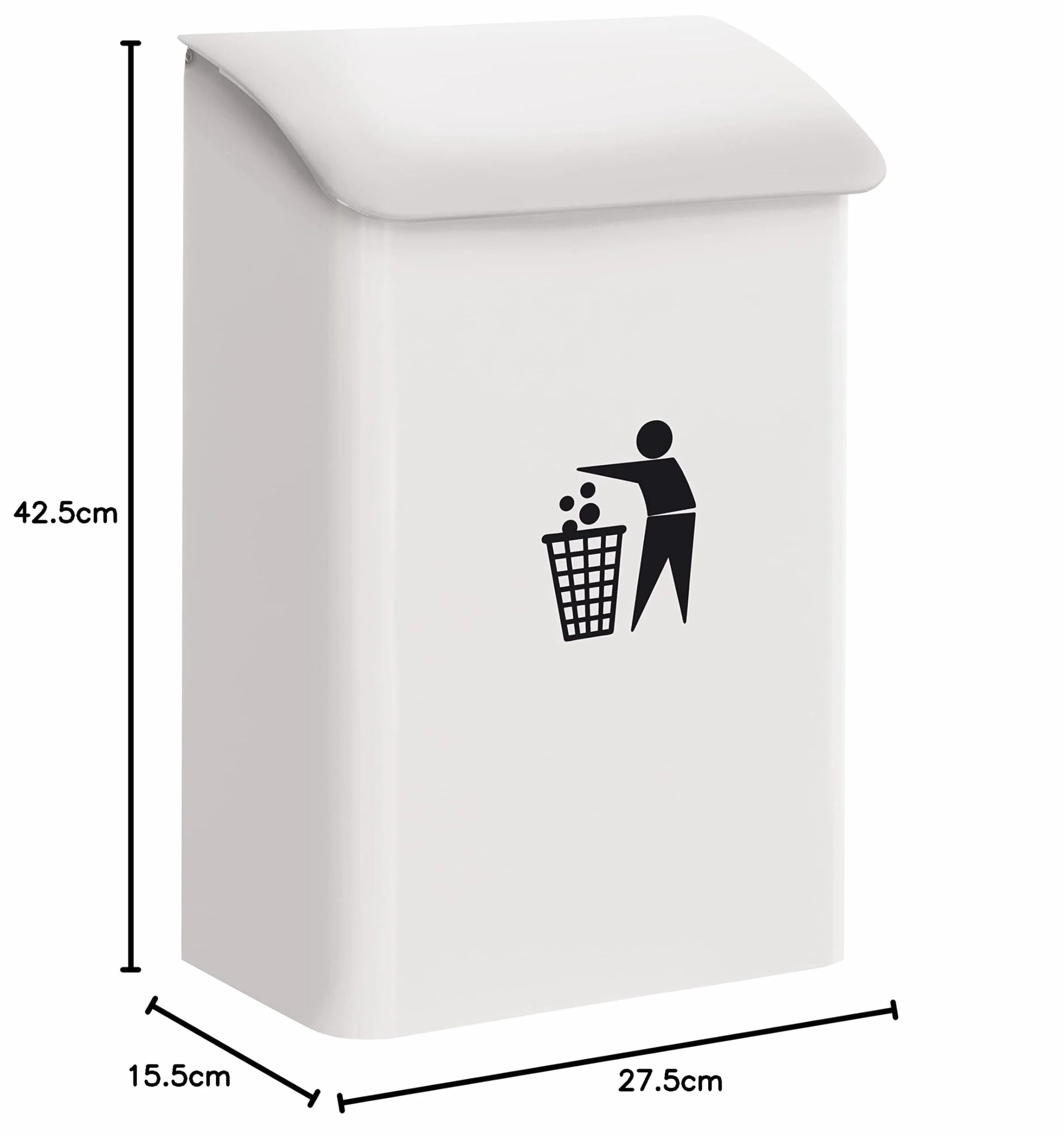 ARREGUI E6101 Cestino portarifiuti a muro per garage, interni, aree comuni, cestino da parete in acciaio, 18 L, bianco