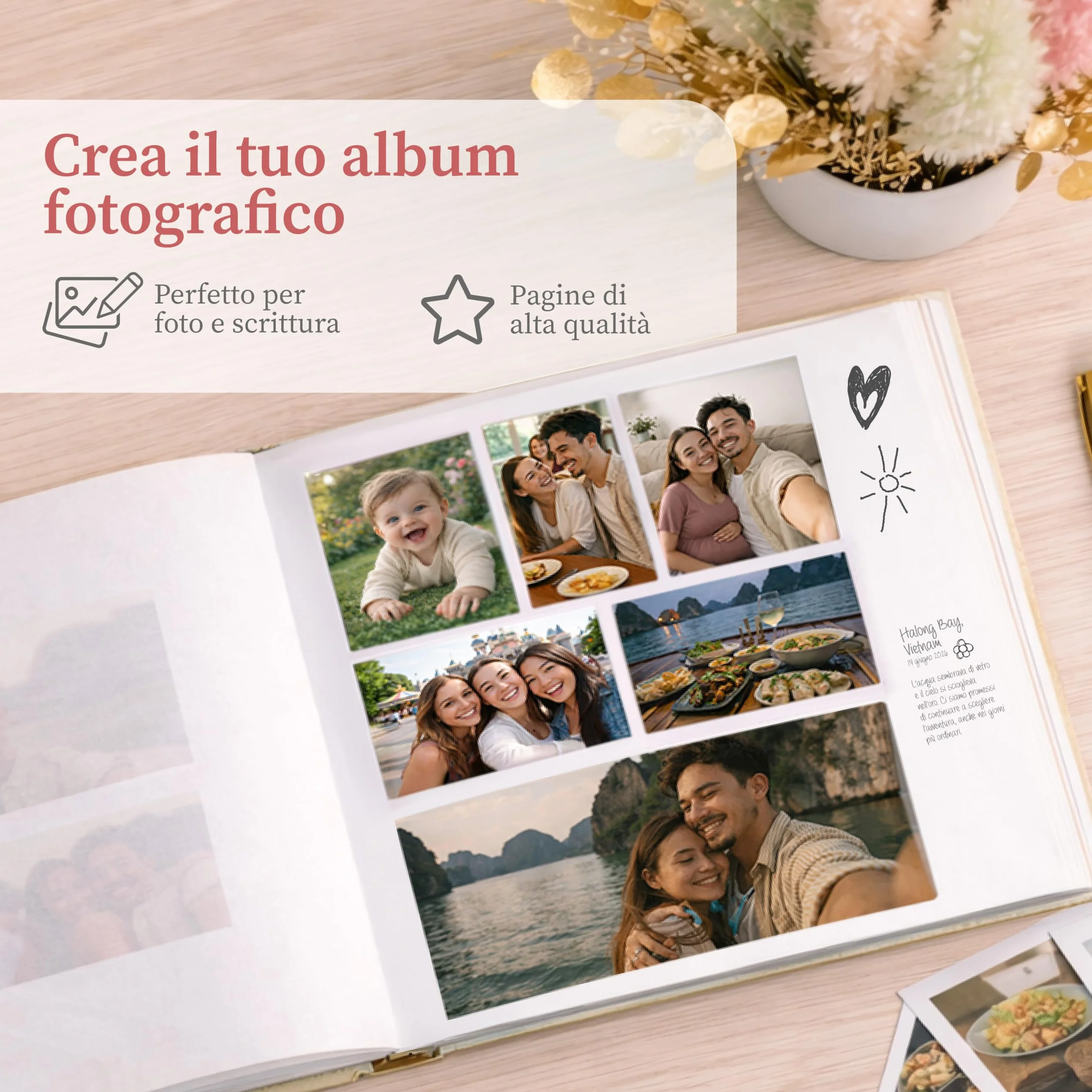 Zenacolor Album Fotografico fai da te - Scrapbook in Lino 30x30cm Beige - 100 Pagine & Spazio per 500 Foto