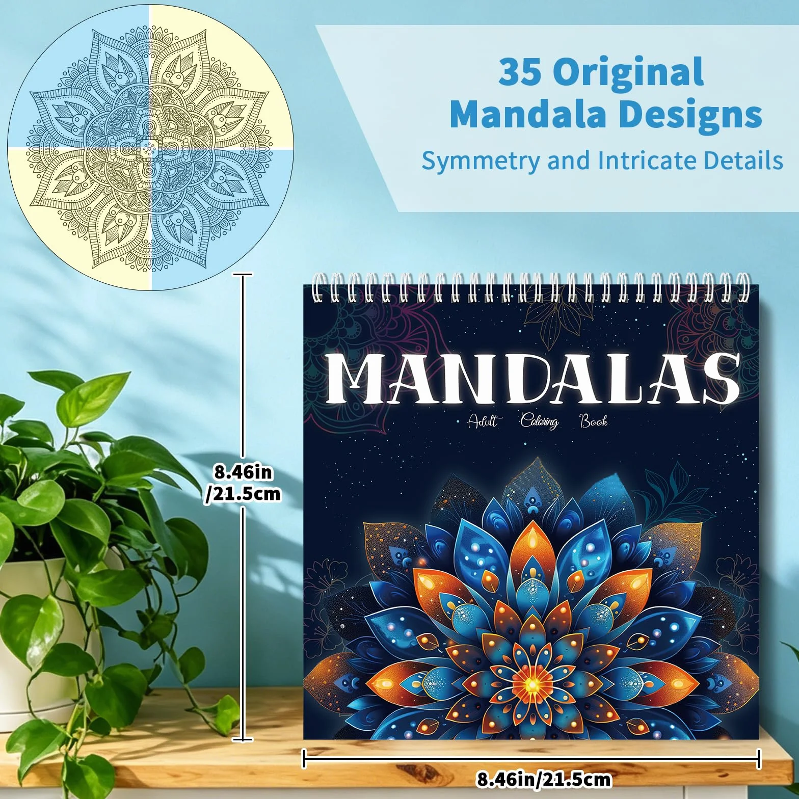 Elfew Mandala Libro da Colorare per Adulti, Con 35 Mandala Libro da Colorare per Adulti, Album Mandala da Colorare Carta Premium per Adulti, Rilassanti e Antistress, Rilegatura a Spirale(21.5x21.5CM)