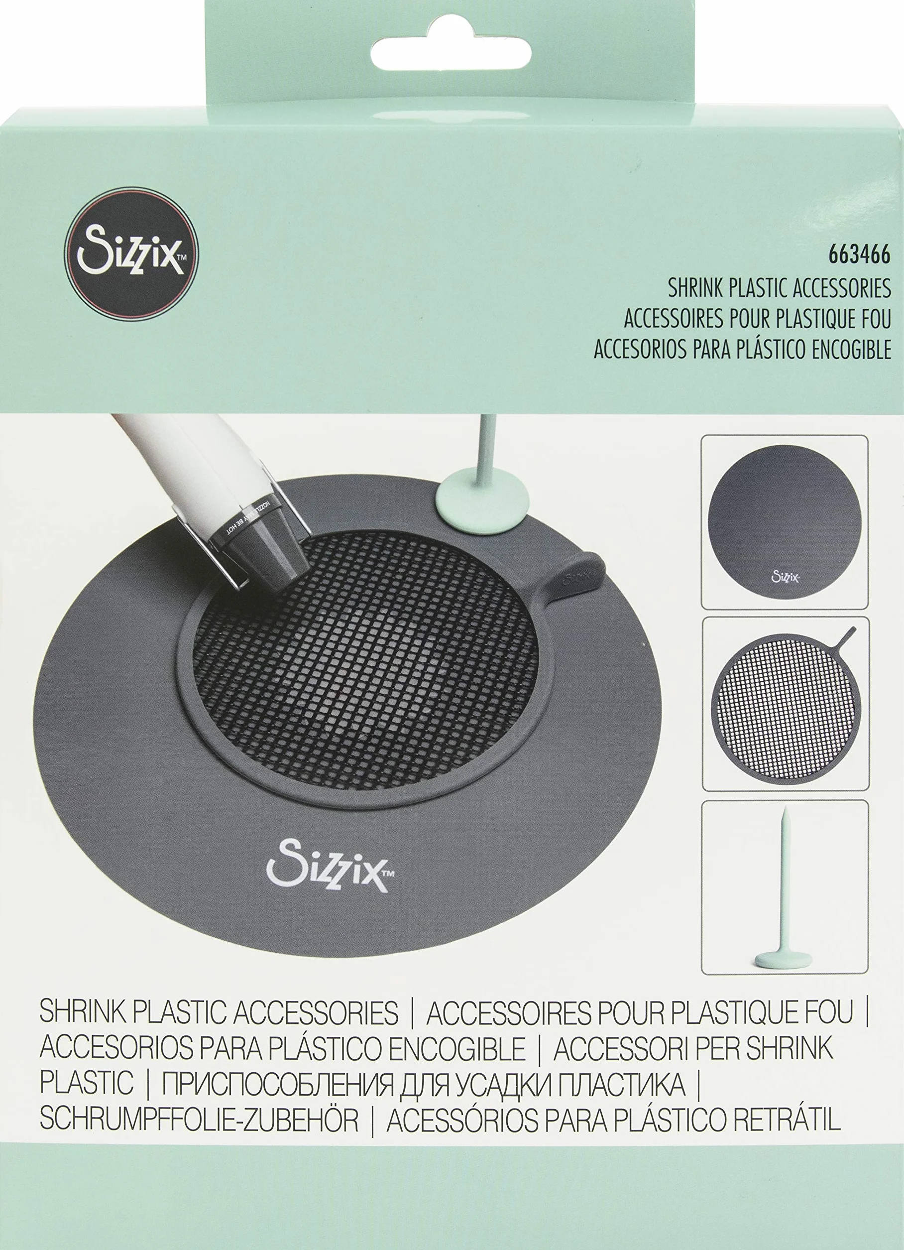 Sizzix Accessory Shrink Plastic Accessori - Tappetino Resistente al Calore, Strumento Pressione e Rete per Artigianato Semplificato