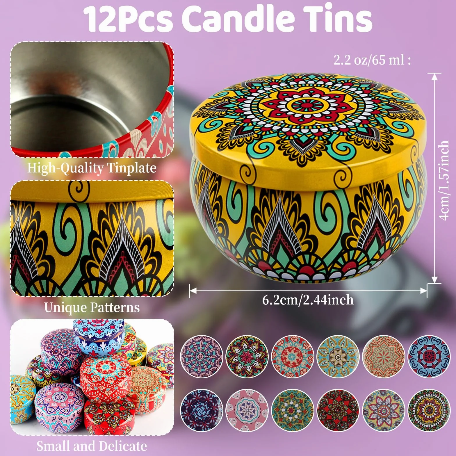 12Pezzi Piccole Barattoli Candele Riutilizzabili, 65ml Barattoli in Metallo per Fabbricazione di Candele, Contenitore Candele Vuoto con Coperchio per l'Artigianato Arte Conservazione