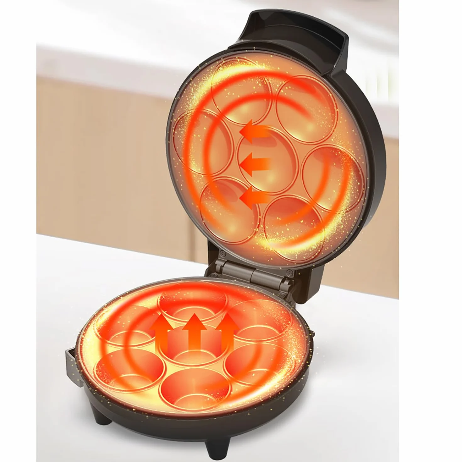 Macchina per cupcake elettrica, macchina per torte con rivestimento antiaderente da 1000 W, riscaldamento su entrambi i lati per 7 cupcake, adatta per cotture di compleanni, snack e dessert